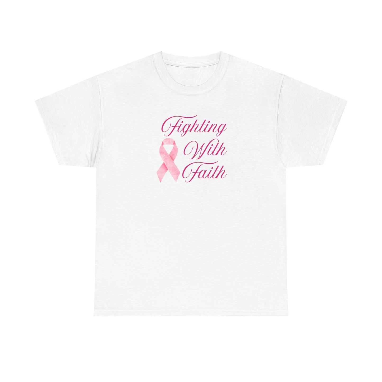 Fighting With Faith Pink Ribbon Tee, Support Breast Cancer Awareness, Unisex Cotton Shirt, Gift for Cancer Fighters, Inspirational Apparel