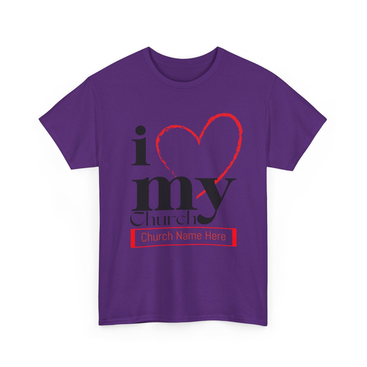 Customizable I Love My Church Unisex Heavy Cotton Tee, Faith-Based Apparel, Church Group T-shirt, Gift for Congregation, Religious Expression
