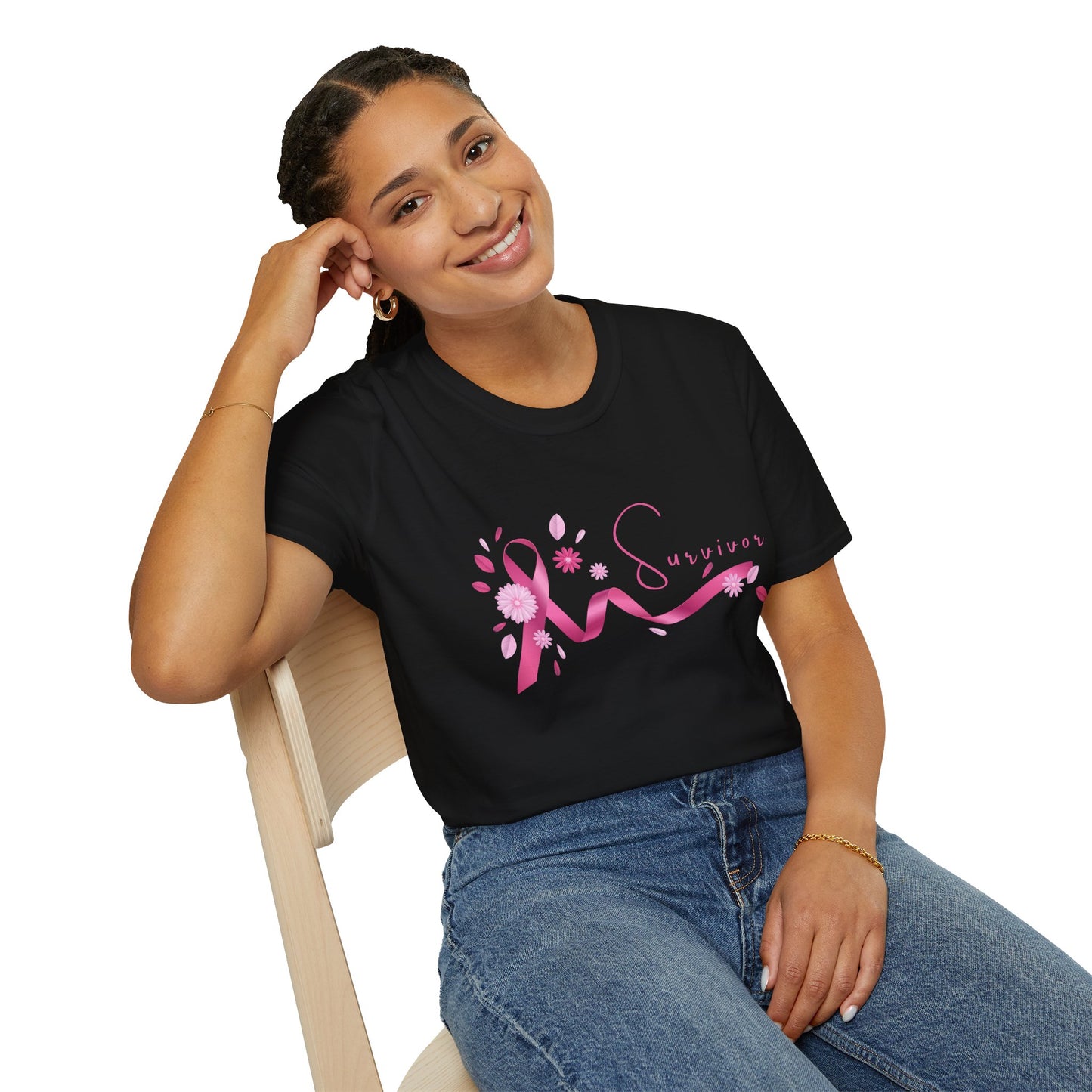 Pink Ribbon Survivor Unisex Softstyle T-Shirt, Breast Cancer Awareness Tee, Inspirational Shirt, Gift for Survivors, Supportive Apparel