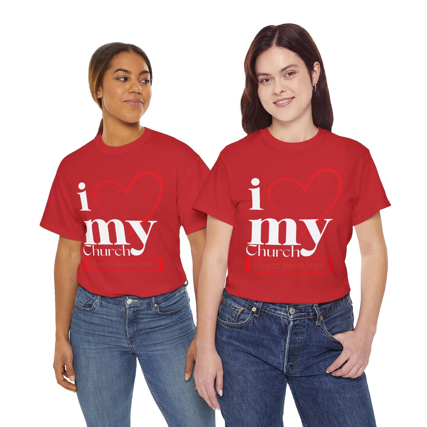Customizable I Love My Church Unisex Heavy Cotton Tee, Faith-Based Apparel, Church Group T-shirt, Gift for Congregation, Religious Expression