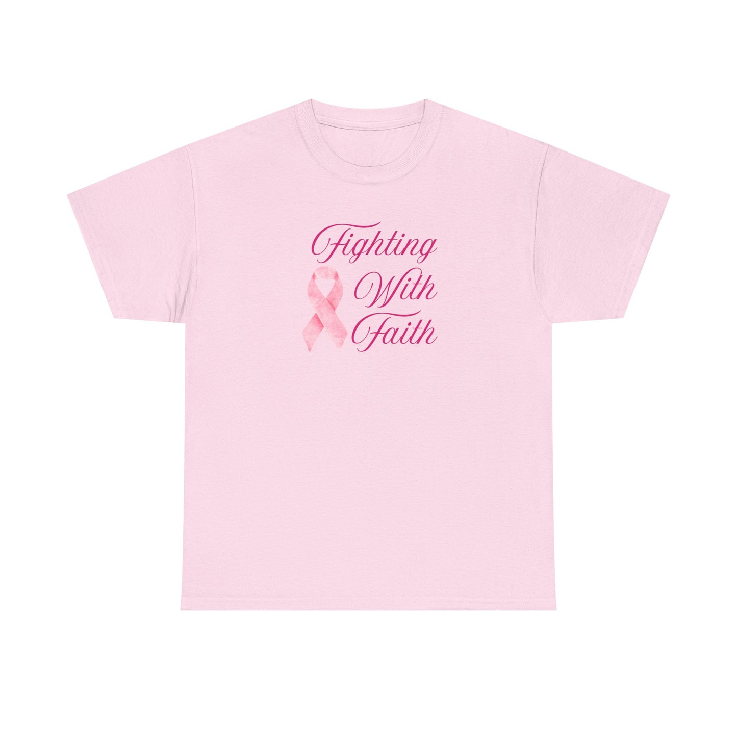 Fighting With Faith Pink Ribbon Tee, Support Breast Cancer Awareness, Unisex Cotton Shirt, Gift for Cancer Fighters, Inspirational Apparel