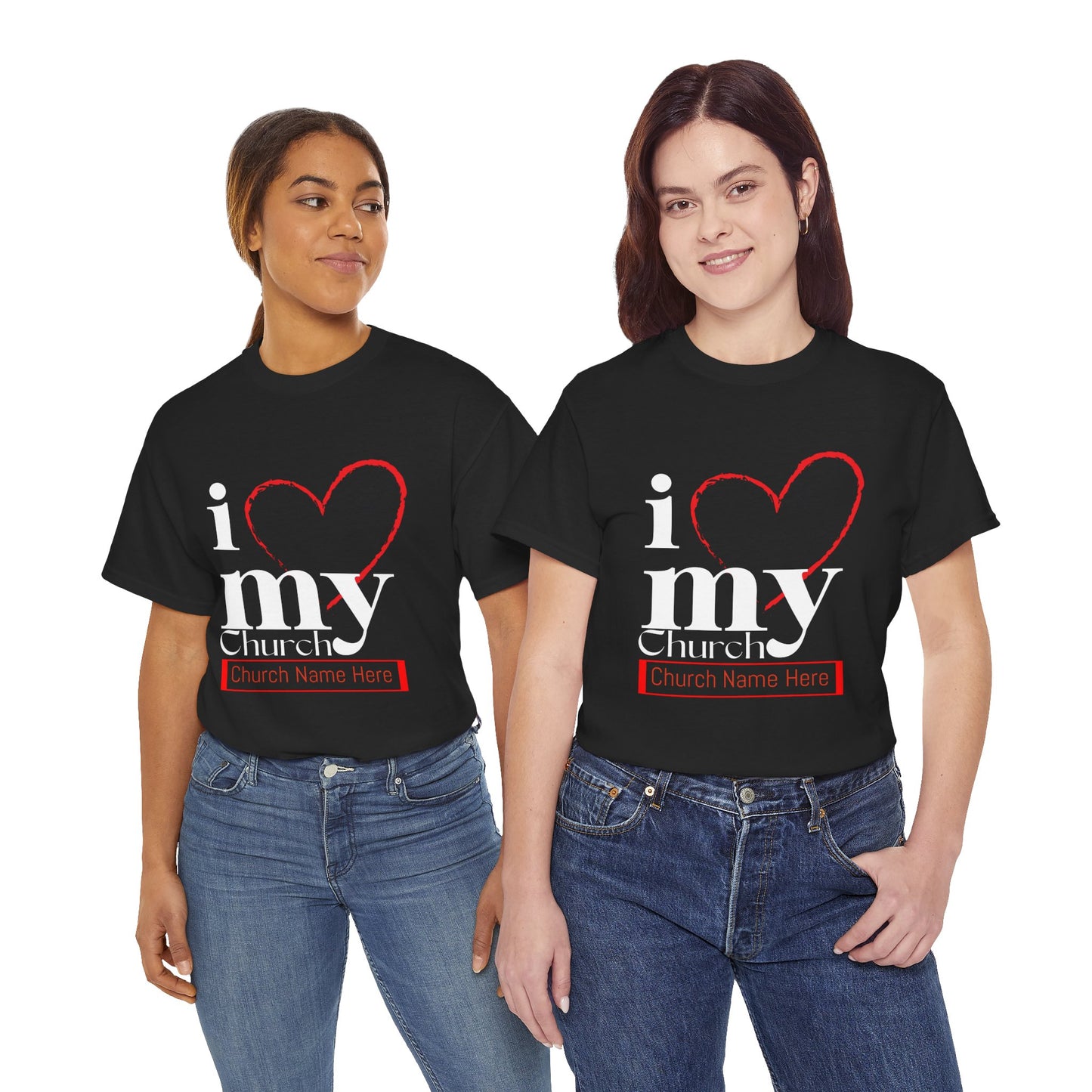 Customizable I Love My Church Unisex Heavy Cotton Tee, Faith-Based Apparel, Church Group T-shirt, Gift for Congregation, Religious Expression