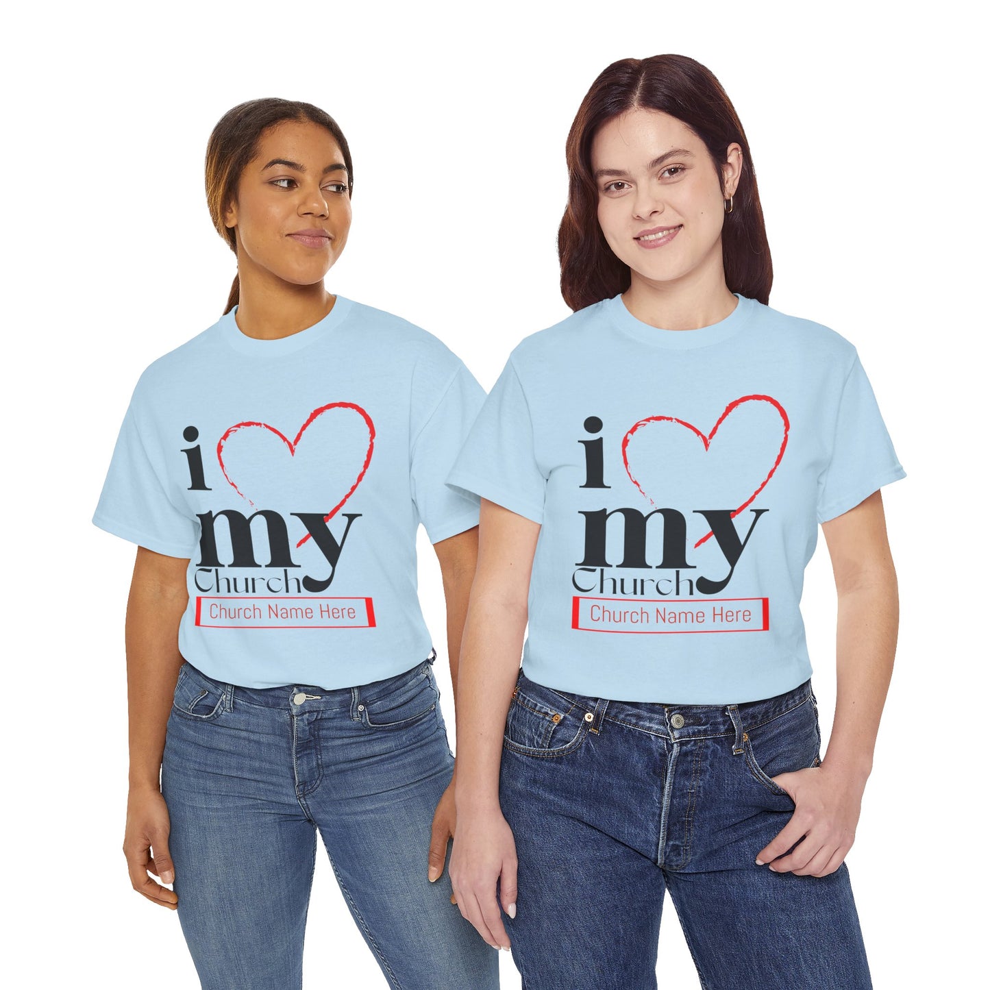 Customizable I Love My Church Unisex Heavy Cotton Tee, Faith-Based Apparel, Church Group T-shirt, Gift for Congregation, Religious Expression