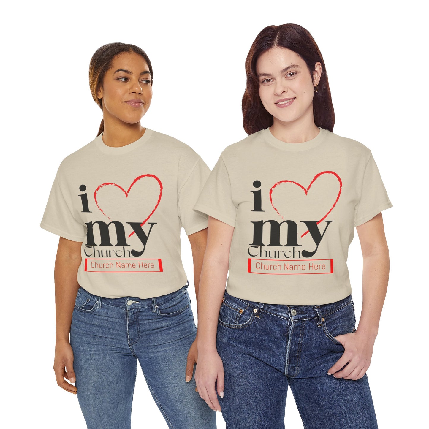 Customizable I Love My Church Unisex Heavy Cotton Tee, Faith-Based Apparel, Church Group T-shirt, Gift for Congregation, Religious Expression