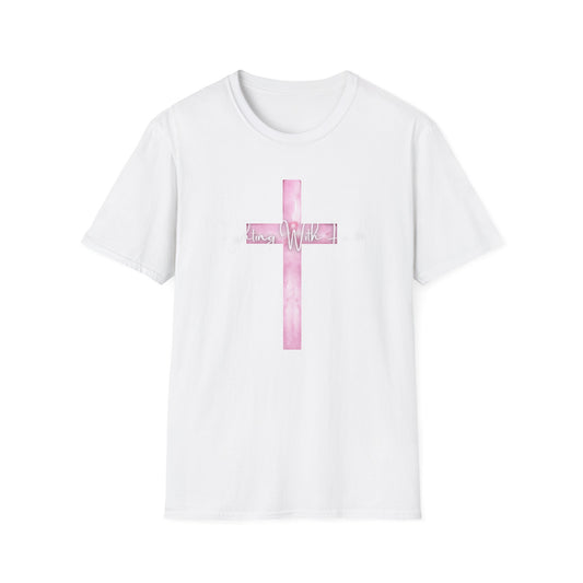 Pink Cross Fighting with Faith Unisex Softstyle T-Shirt, Faith Tee, Casual Wear, Christian Gift, Religious Apparel, Everyday Comfort