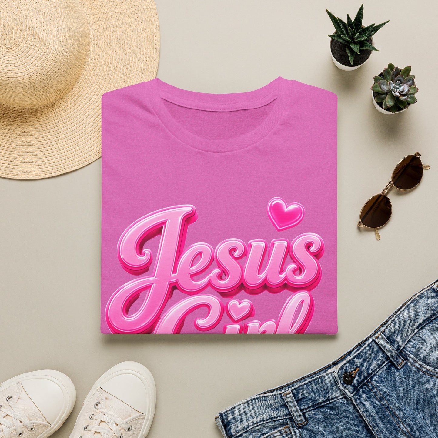 Jesus Girl T-Shirt — Pink Bubble Script Faith Tee