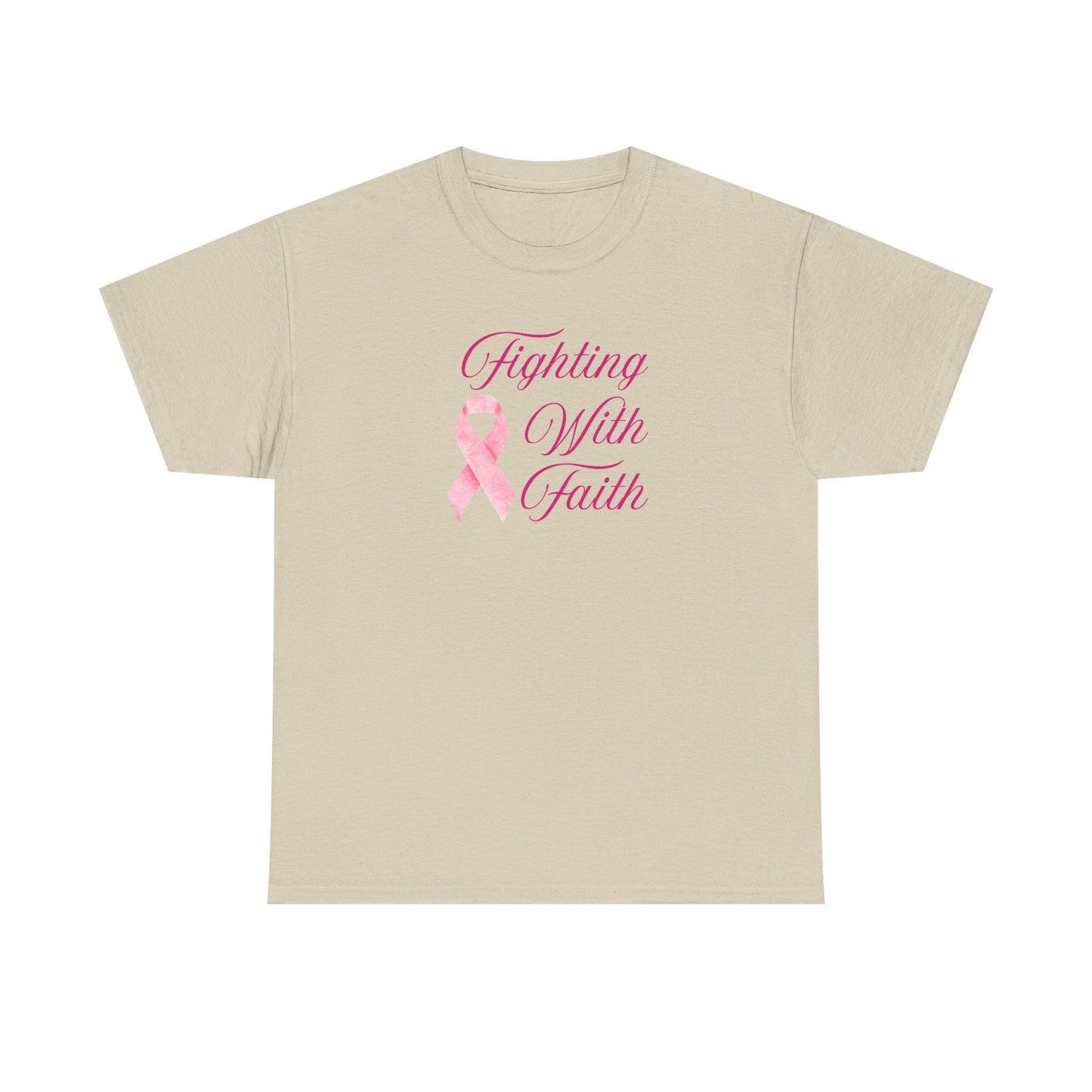 Fighting With Faith Pink Ribbon Tee, Support Breast Cancer Awareness, Unisex Cotton Shirt, Gift for Cancer Fighters, Inspirational Apparel