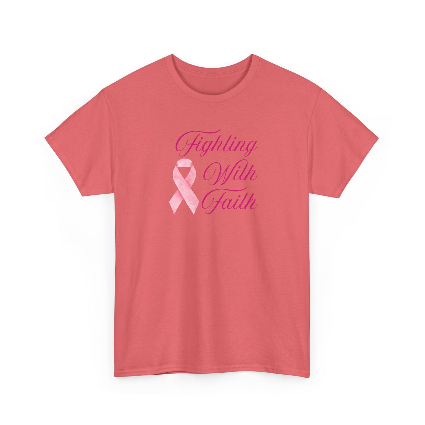 Fighting With Faith Pink Ribbon Tee, Support Breast Cancer Awareness, Unisex Cotton Shirt, Gift for Cancer Fighters, Inspirational Apparel