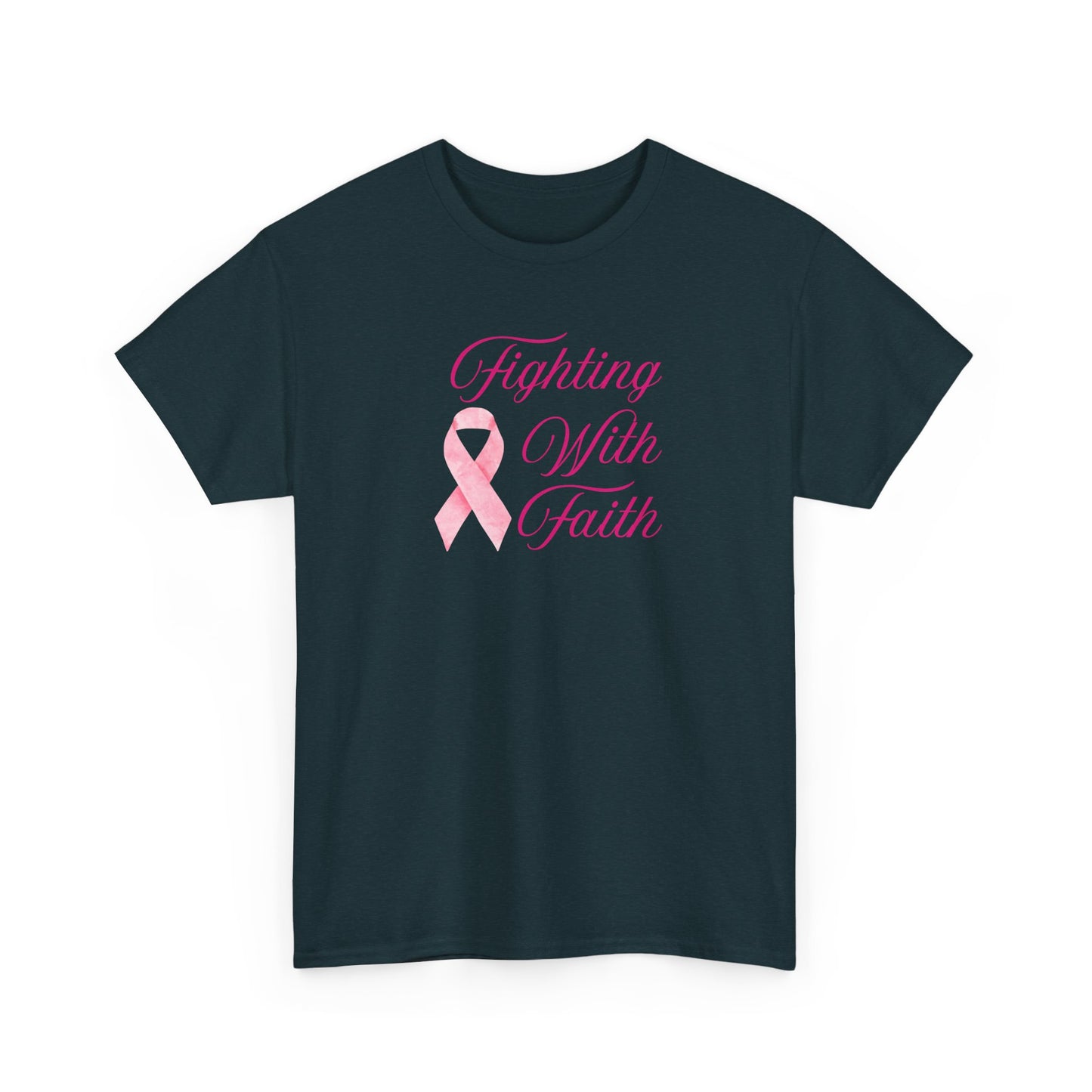 Fighting With Faith Pink Ribbon Tee, Support Breast Cancer Awareness, Unisex Cotton Shirt, Gift for Cancer Fighters, Inspirational Apparel