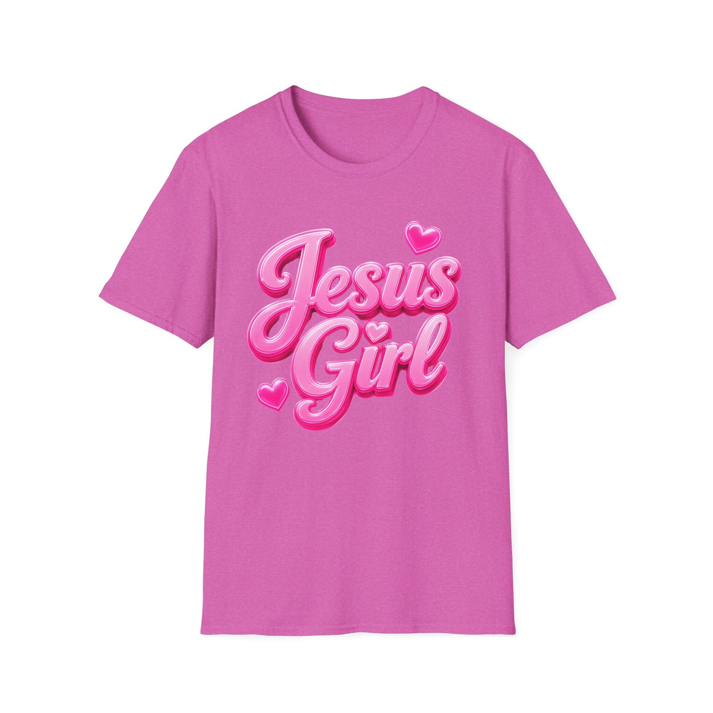 Jesus Girl T-Shirt — Pink Bubble Script Faith Tee