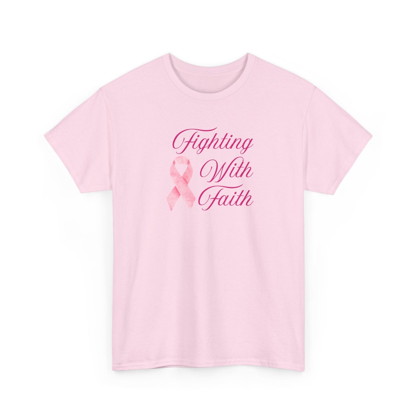 Fighting With Faith Pink Ribbon Tee, Support Breast Cancer Awareness, Unisex Cotton Shirt, Gift for Cancer Fighters, Inspirational Apparel
