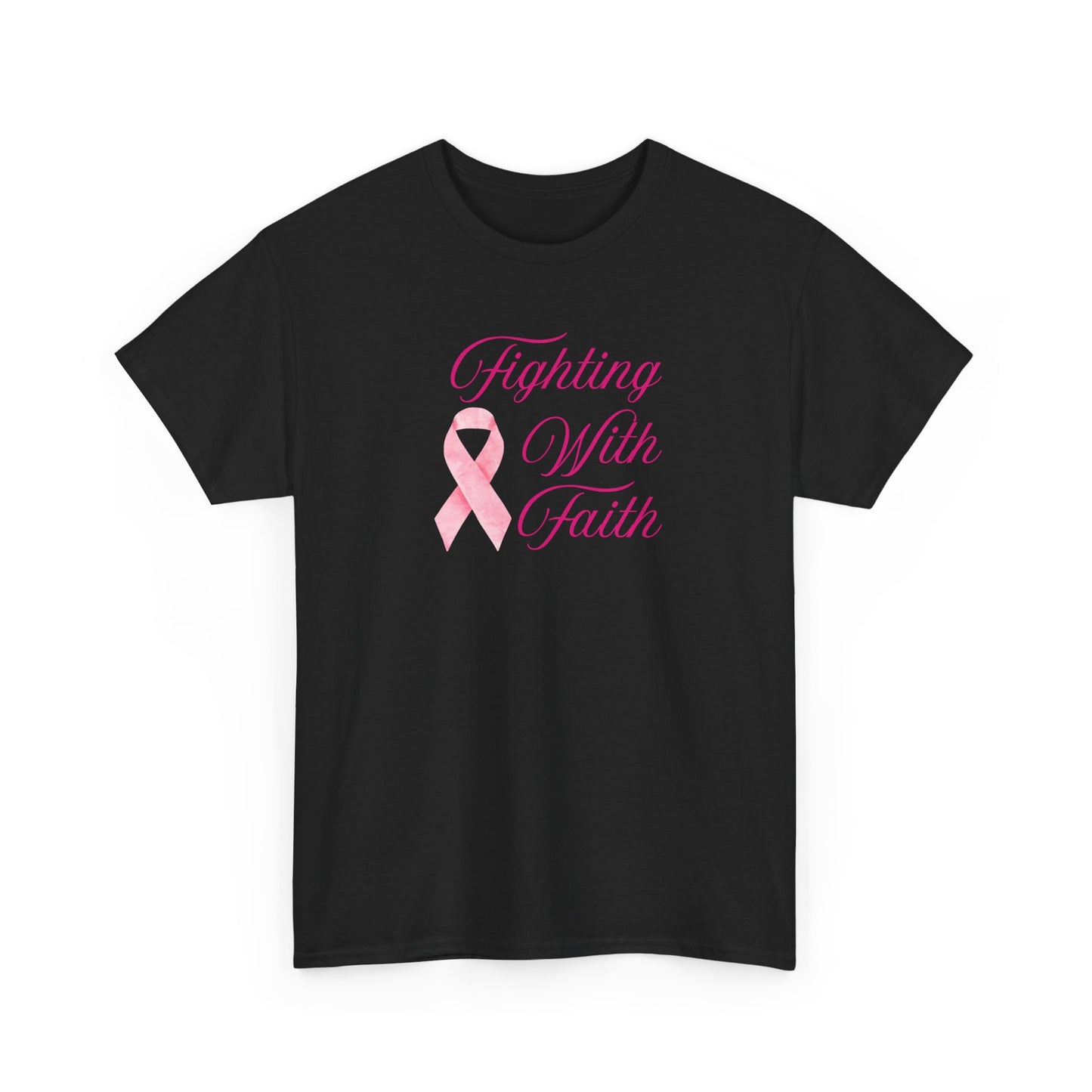 Fighting With Faith Pink Ribbon Tee, Support Breast Cancer Awareness, Unisex Cotton Shirt, Gift for Cancer Fighters, Inspirational Apparel