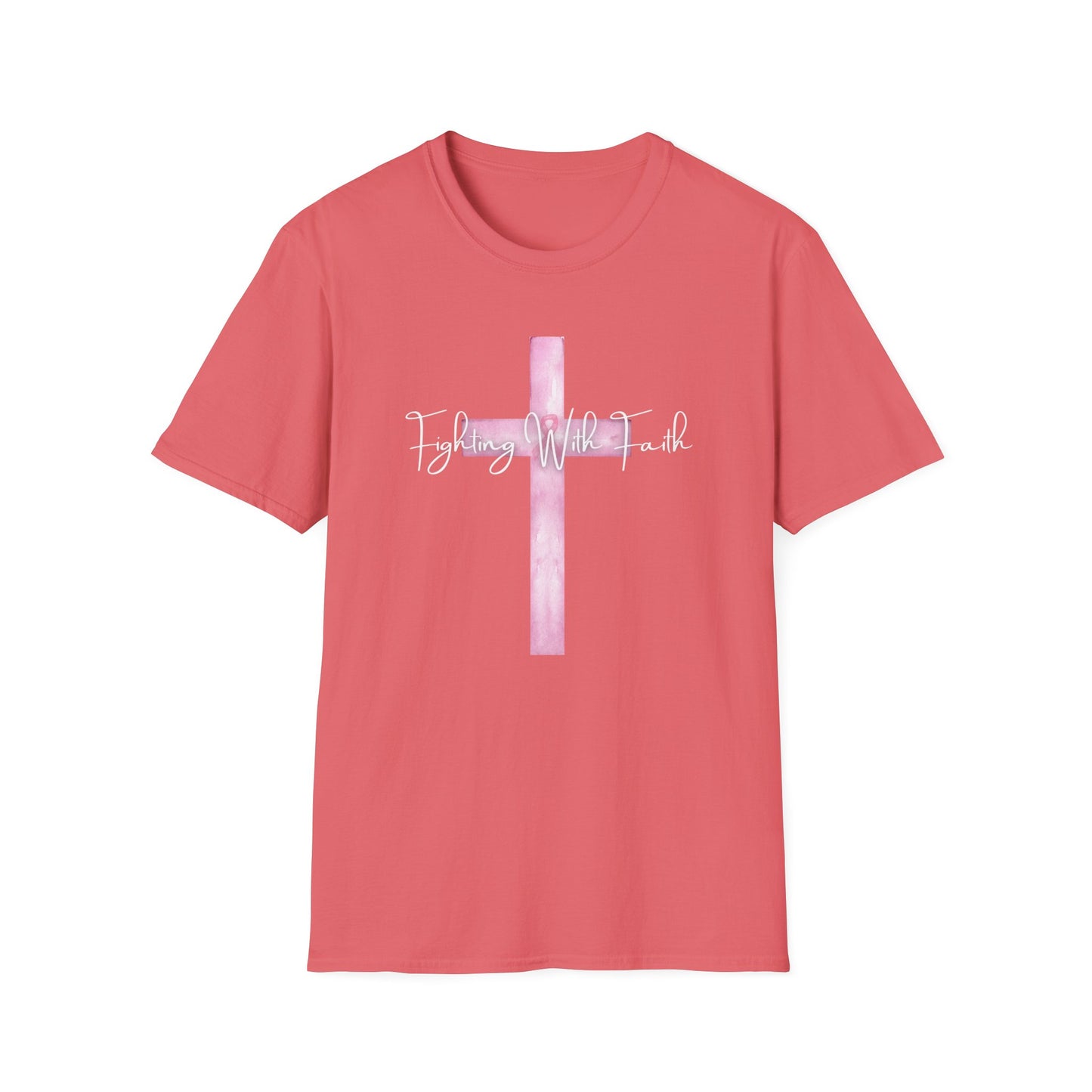 Pink Cross Fighting with Faith Unisex Softstyle T-Shirt, Faith Tee, Casual Wear, Christian Gift, Religious Apparel, Everyday Comfort