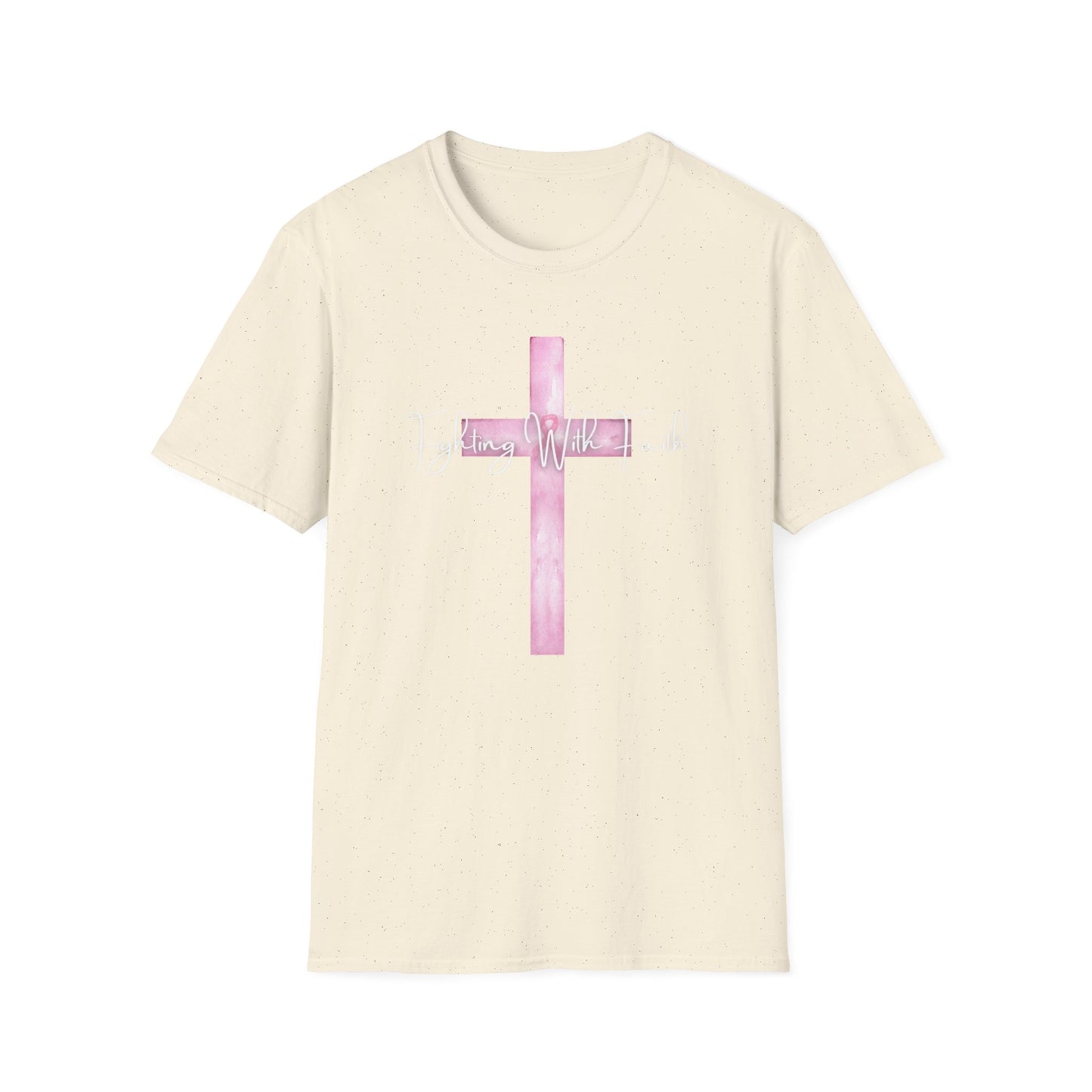 Pink Cross Fighting with Faith Unisex Softstyle T-Shirt, Faith Tee, Casual Wear, Christian Gift, Religious Apparel, Everyday Comfort