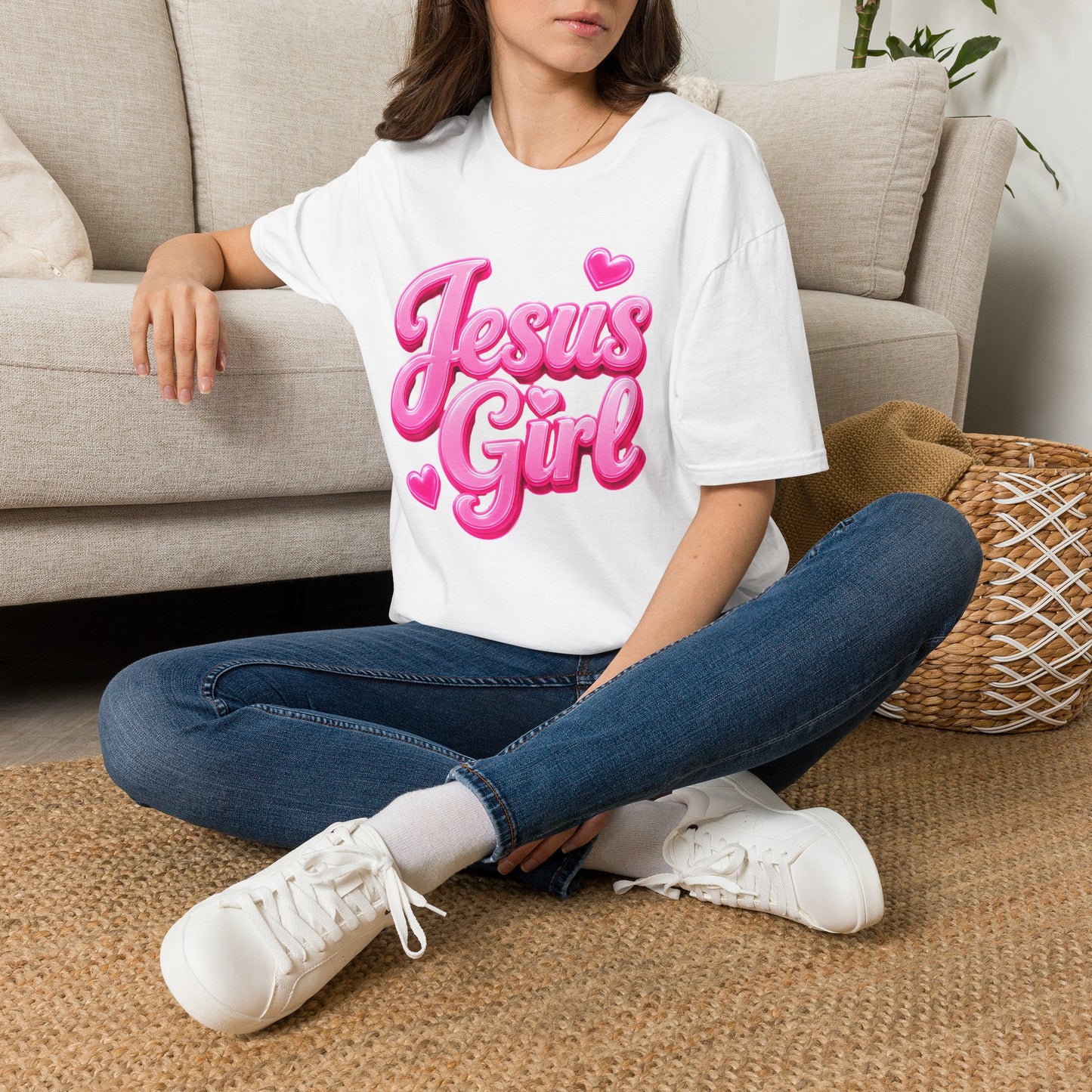 Jesus Girl T-Shirt — Pink Bubble Script Faith Tee