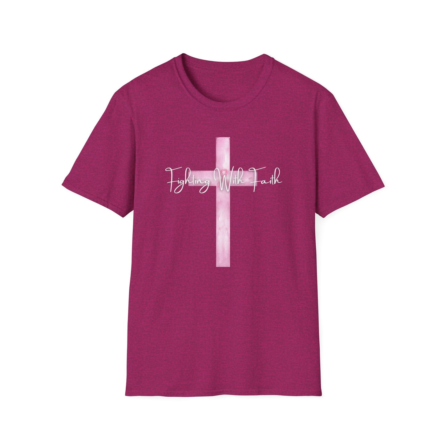 Pink Cross Fighting with Faith Unisex Softstyle T-Shirt, Faith Tee, Casual Wear, Christian Gift, Religious Apparel, Everyday Comfort