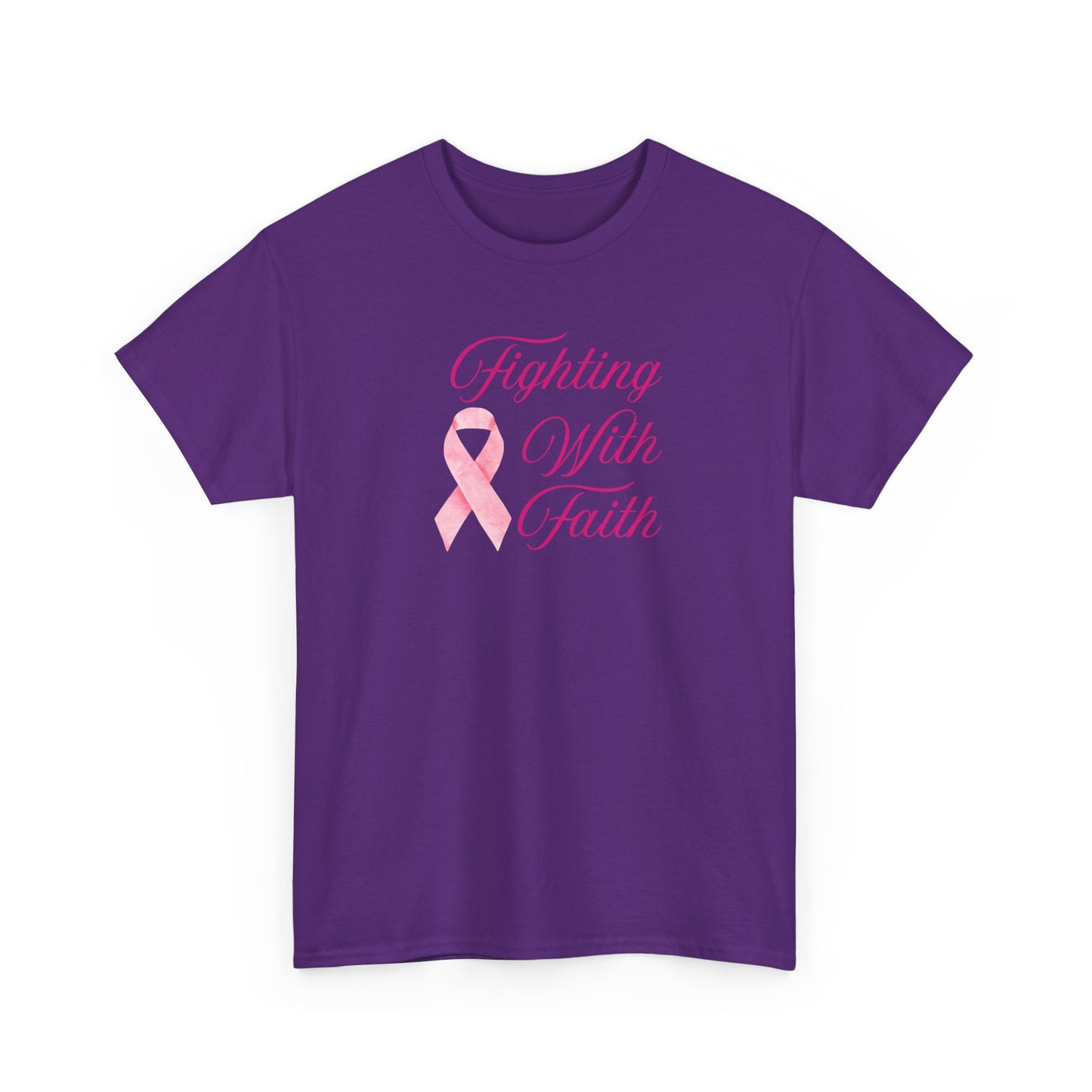 Fighting With Faith Pink Ribbon Tee, Support Breast Cancer Awareness, Unisex Cotton Shirt, Gift for Cancer Fighters, Inspirational Apparel