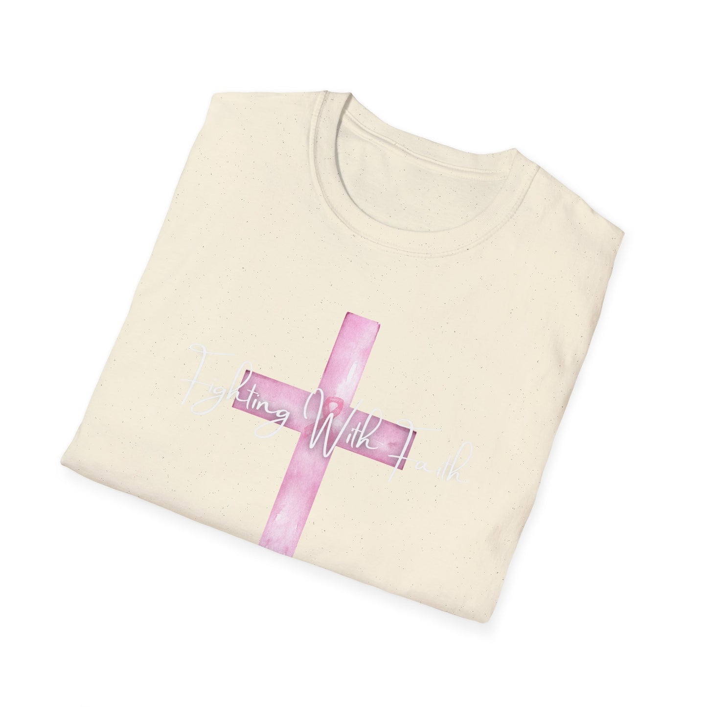 Pink Cross Fighting with Faith Unisex Softstyle T-Shirt, Faith Tee, Casual Wear, Christian Gift, Religious Apparel, Everyday Comfort