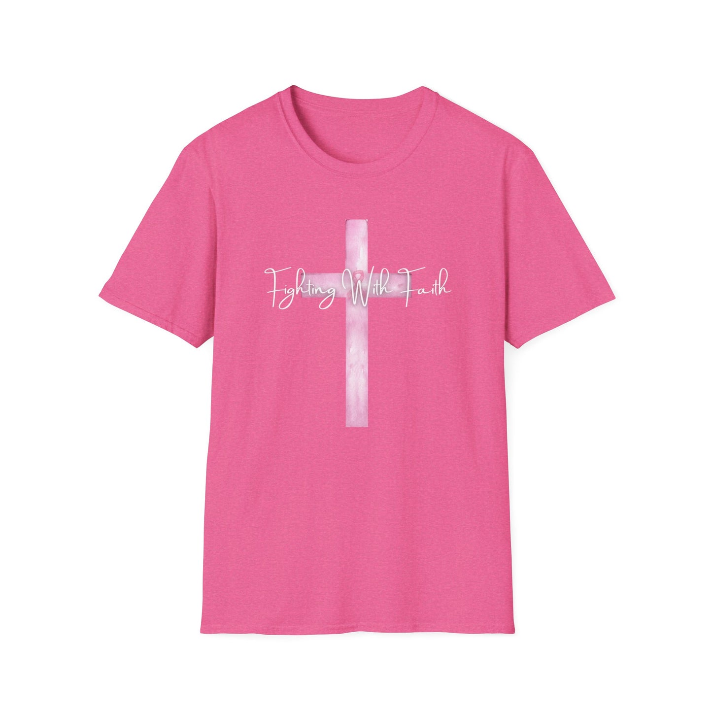 Pink Cross Fighting with Faith Unisex Softstyle T-Shirt, Faith Tee, Casual Wear, Christian Gift, Religious Apparel, Everyday Comfort