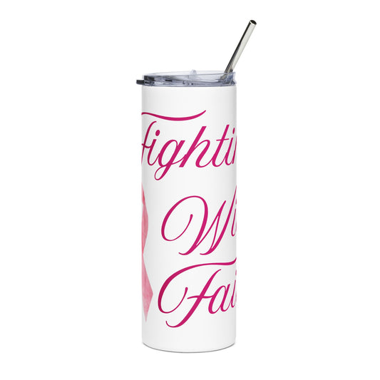Inspiring Breast Cancer Awareness Tumbler, Pink Ribbon Stainless Steel Cup, Fight Like a Girl Travel Mug, Gift for Her, Support Fighting
