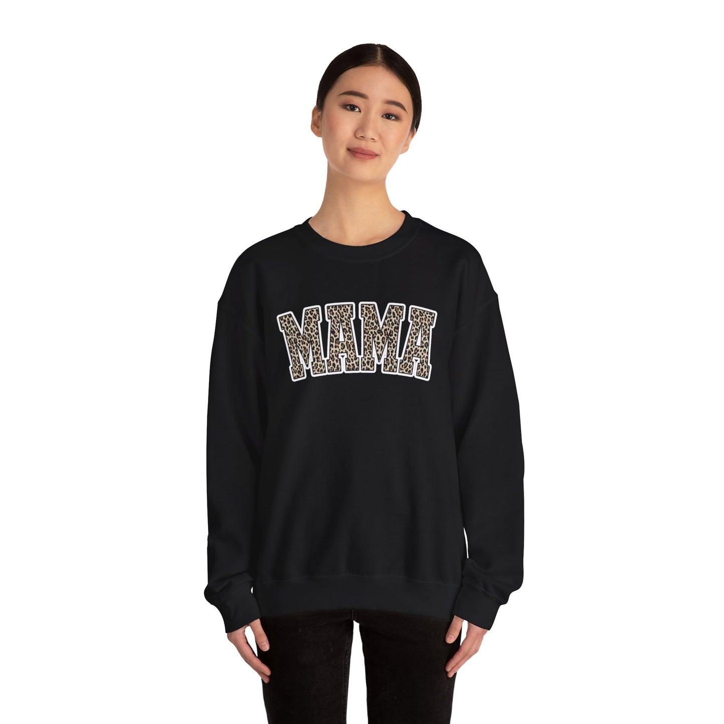 Mama Leopard Print Crewneck Sweatshirt — Cozy Mom Graphic Pullover