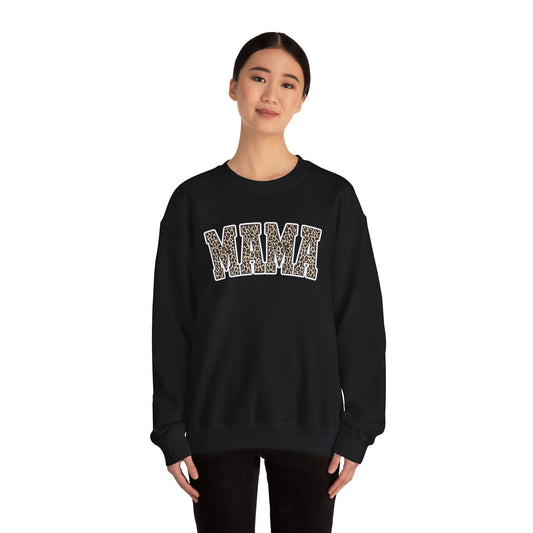 Mama Leopard Print Crewneck Sweatshirt — Cozy Mom Graphic Pullover