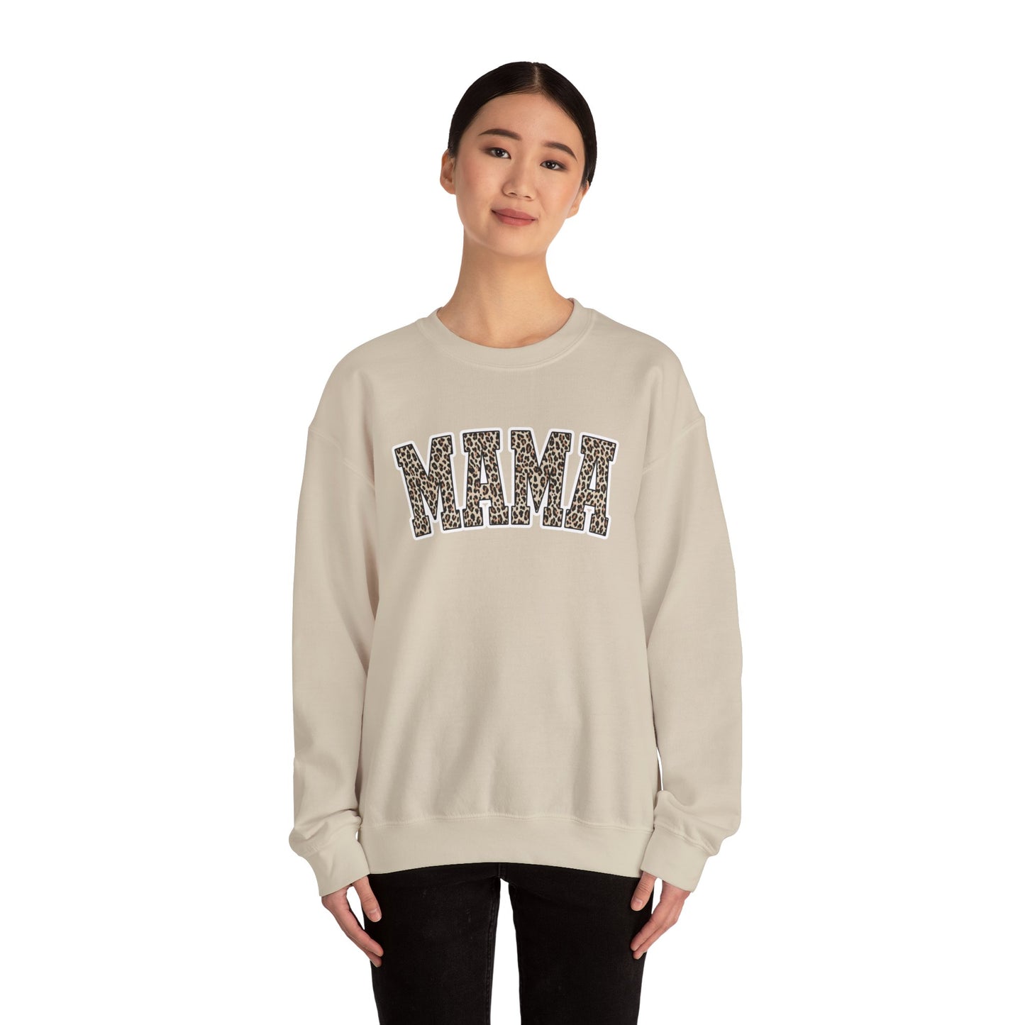 Mama Leopard Print Crewneck Sweatshirt — Cozy Mom Graphic Pullover