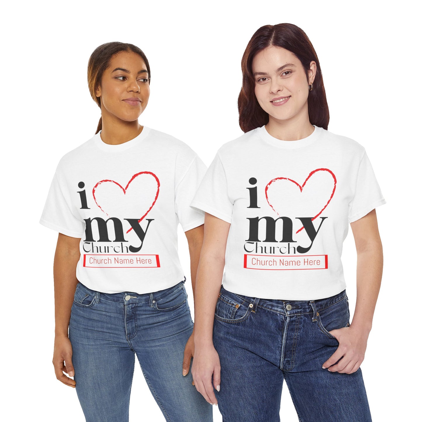 Customizable I Love My Church Unisex Heavy Cotton Tee, Faith-Based Apparel, Church Group T-shirt, Gift for Congregation, Religious Expression