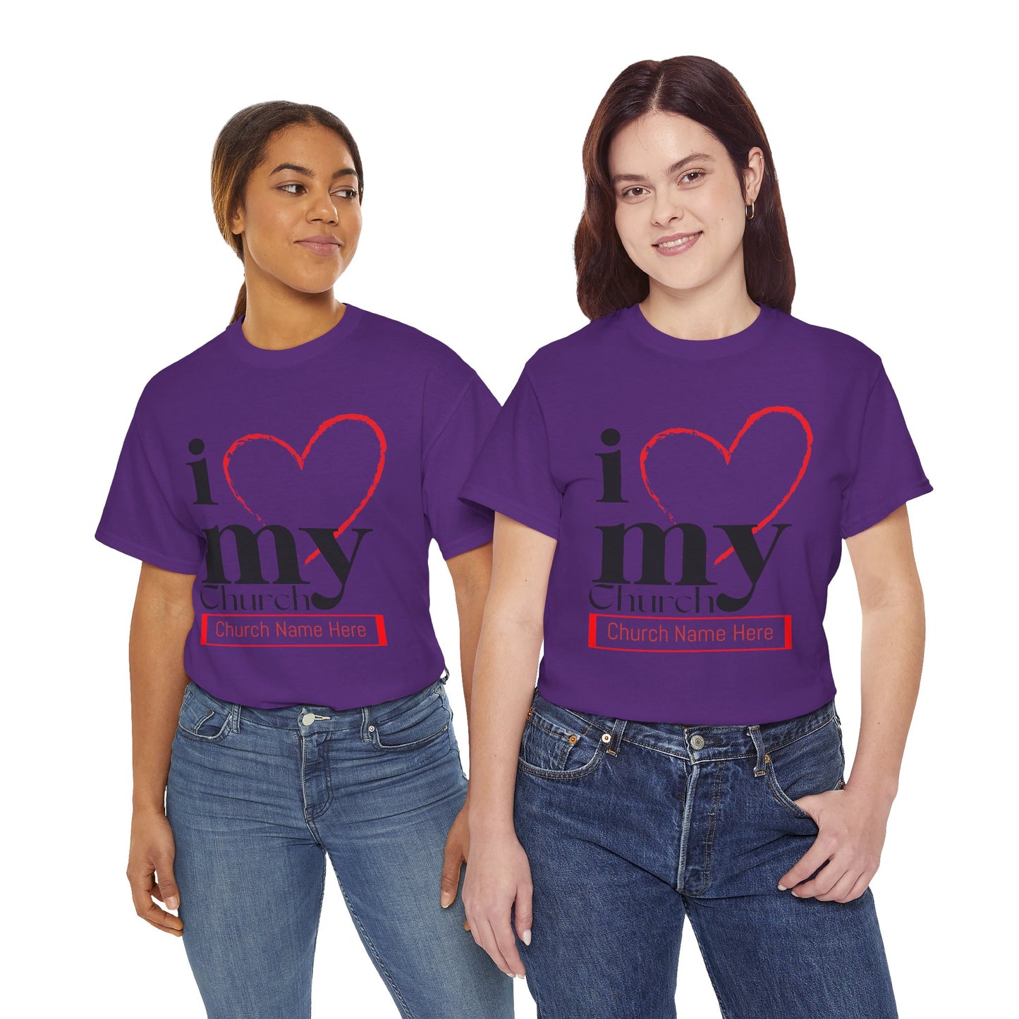 Customizable I Love My Church Unisex Heavy Cotton Tee, Faith-Based Apparel, Church Group T-shirt, Gift for Congregation, Religious Expression