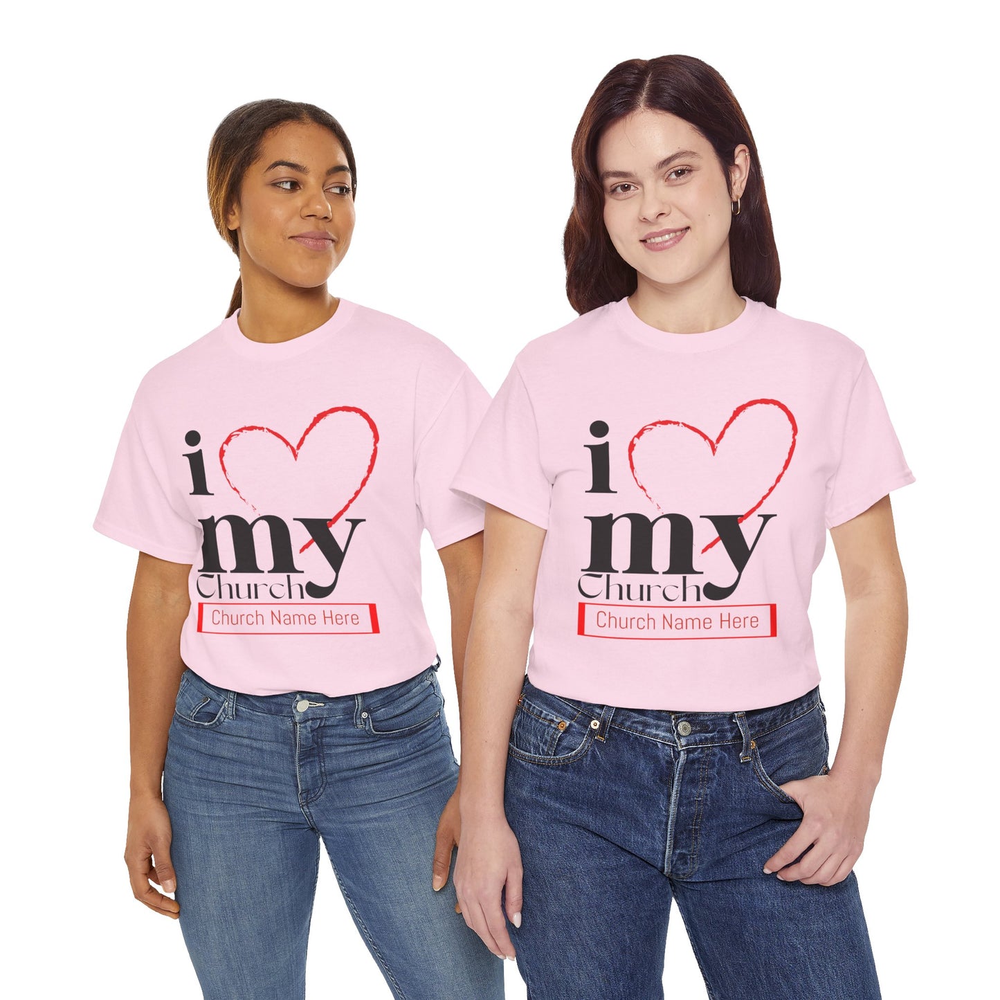 Customizable I Love My Church Unisex Heavy Cotton Tee, Faith-Based Apparel, Church Group T-shirt, Gift for Congregation, Religious Expression