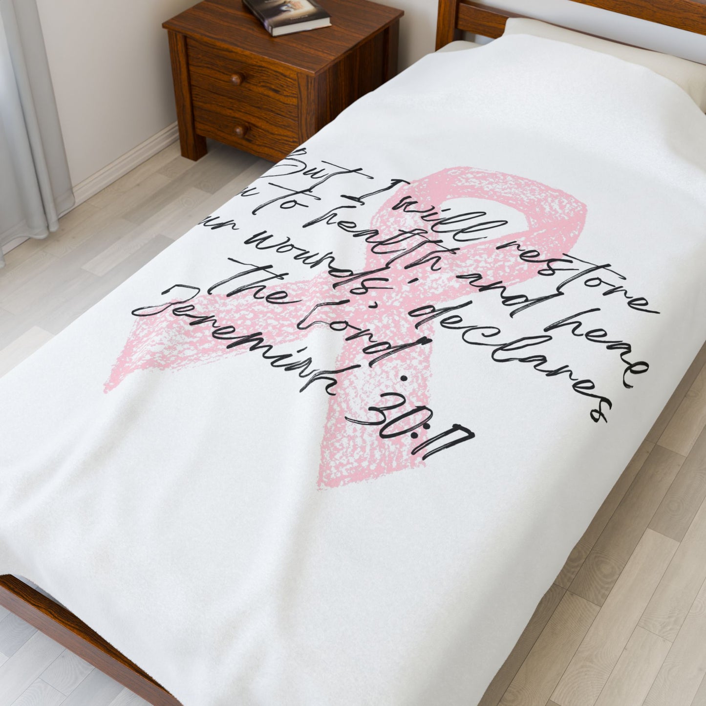 Inspirational Velveteen Plush Blanket, Cozy Gift for Breast Cancer Awareness, Soft Throw for Home Decor, Comfort Blanket for Healing