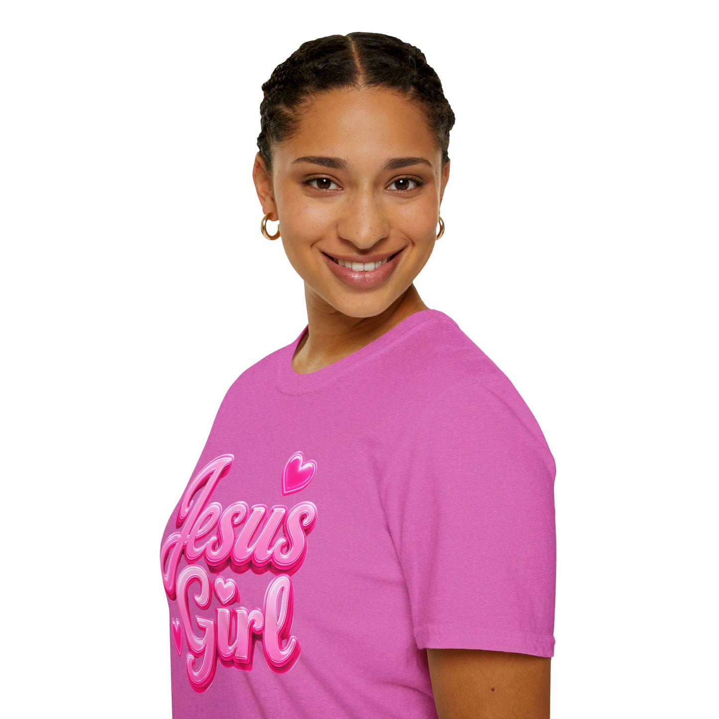 Jesus Girl T-Shirt — Pink Bubble Script Faith Tee