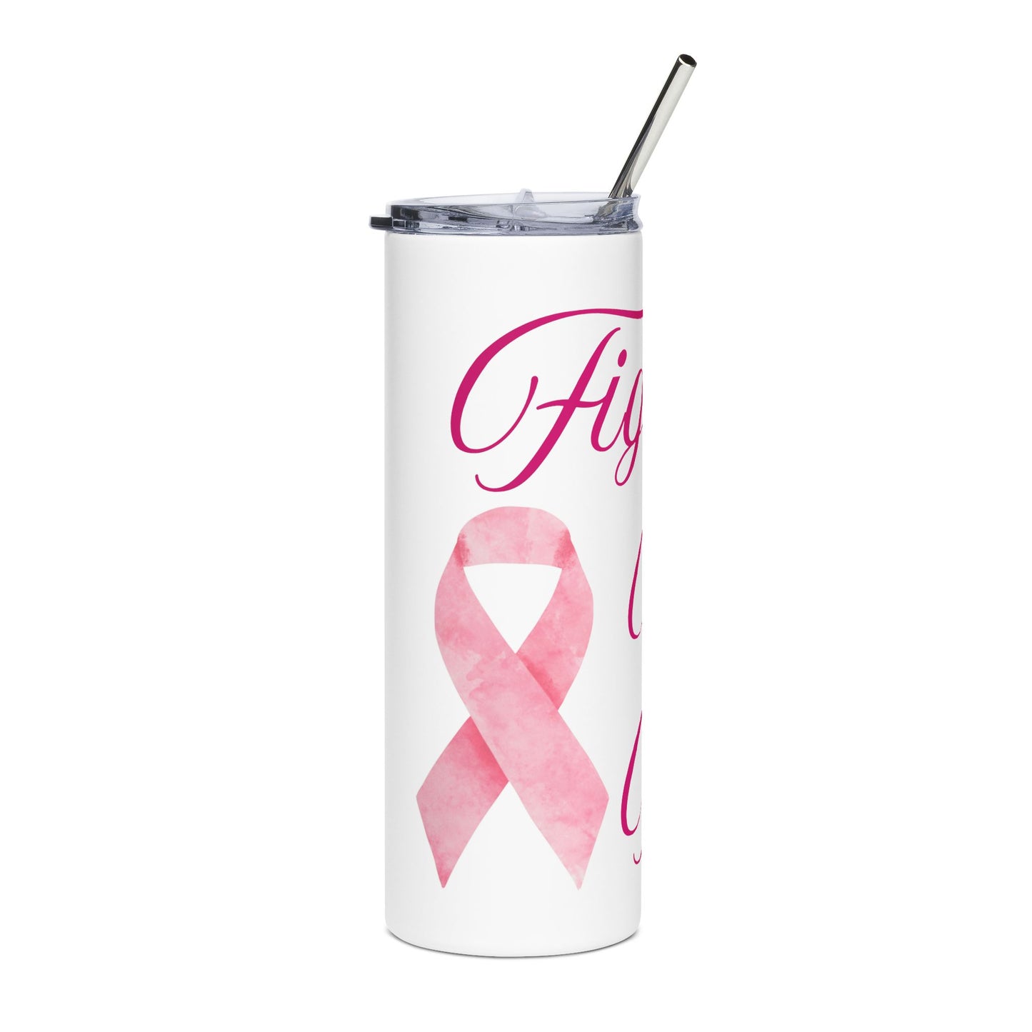 Inspiring Breast Cancer Awareness Tumbler, Pink Ribbon Stainless Steel Cup, Fight Like a Girl Travel Mug, Gift for Her, Support Fighting