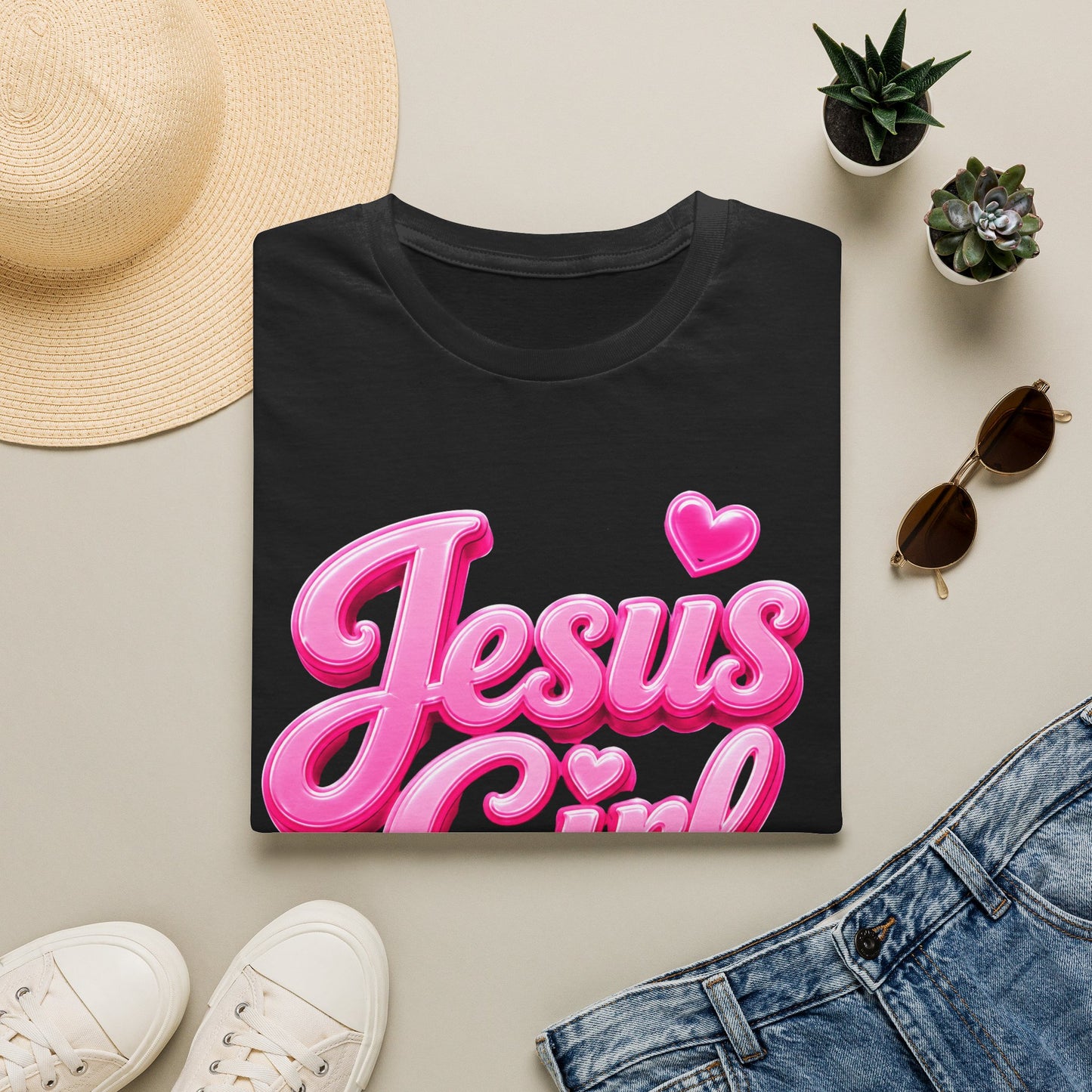 Jesus Girl T-Shirt — Pink Bubble Script Faith Tee