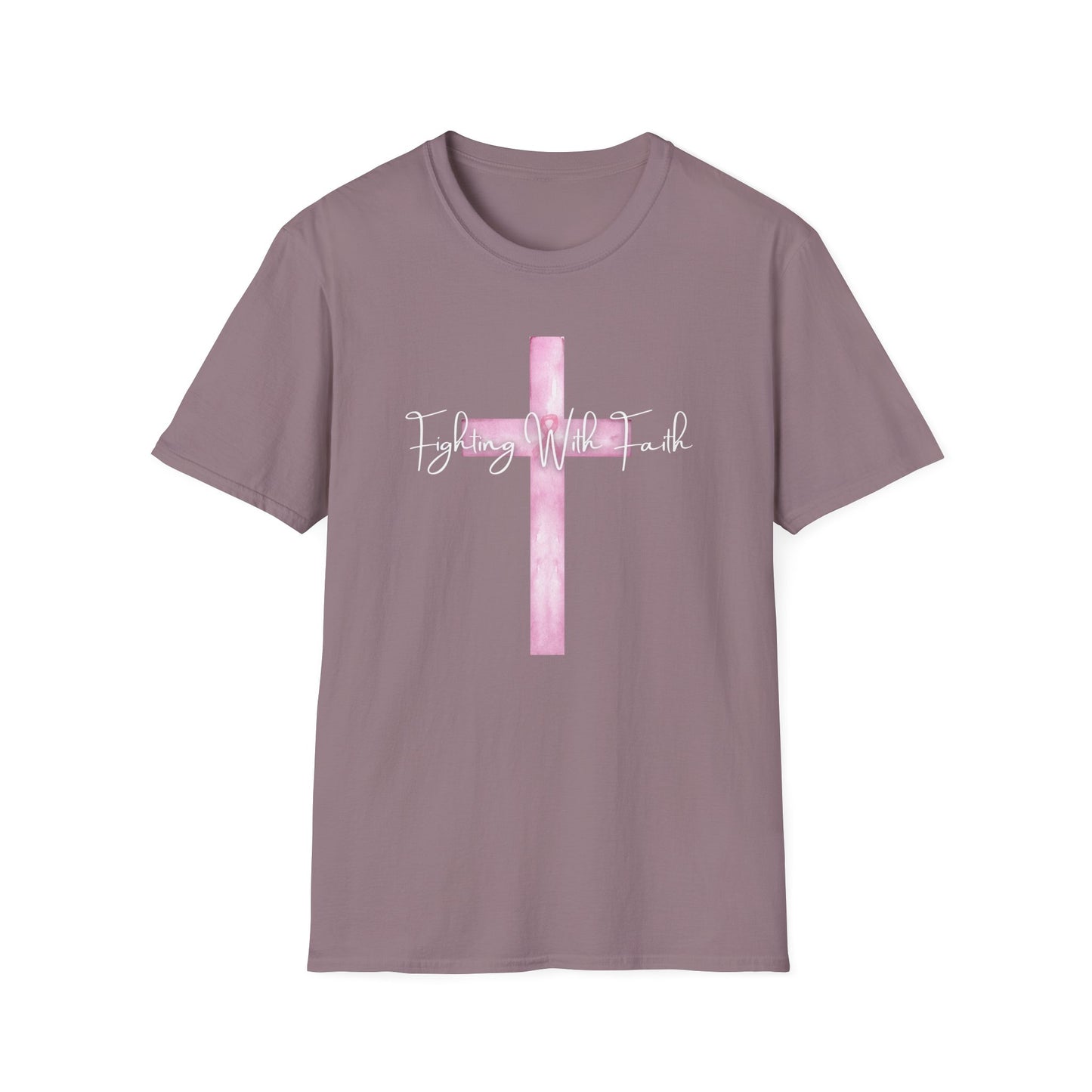 Pink Cross Fighting with Faith Unisex Softstyle T-Shirt, Faith Tee, Casual Wear, Christian Gift, Religious Apparel, Everyday Comfort
