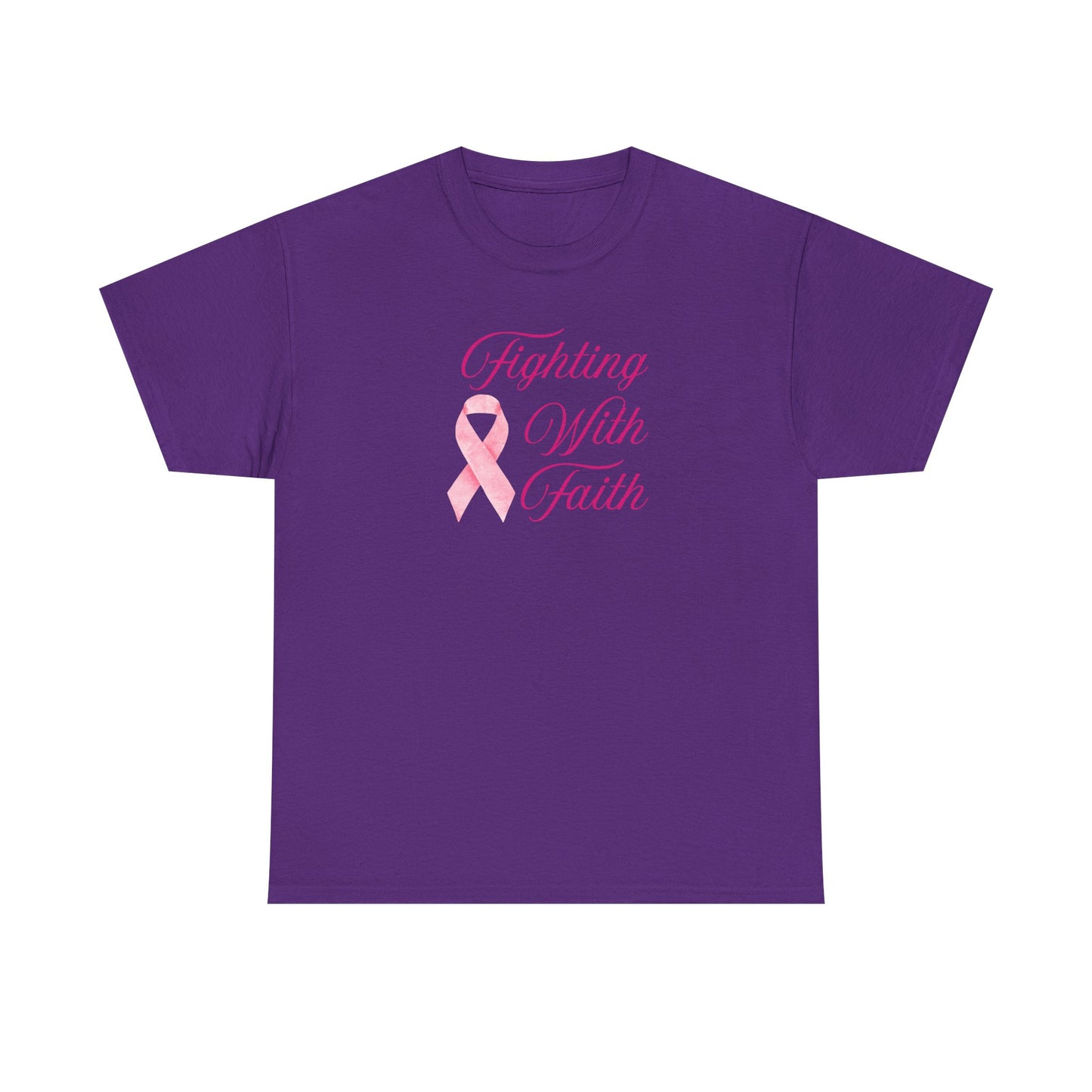 Fighting With Faith Pink Ribbon Tee, Support Breast Cancer Awareness, Unisex Cotton Shirt, Gift for Cancer Fighters, Inspirational Apparel