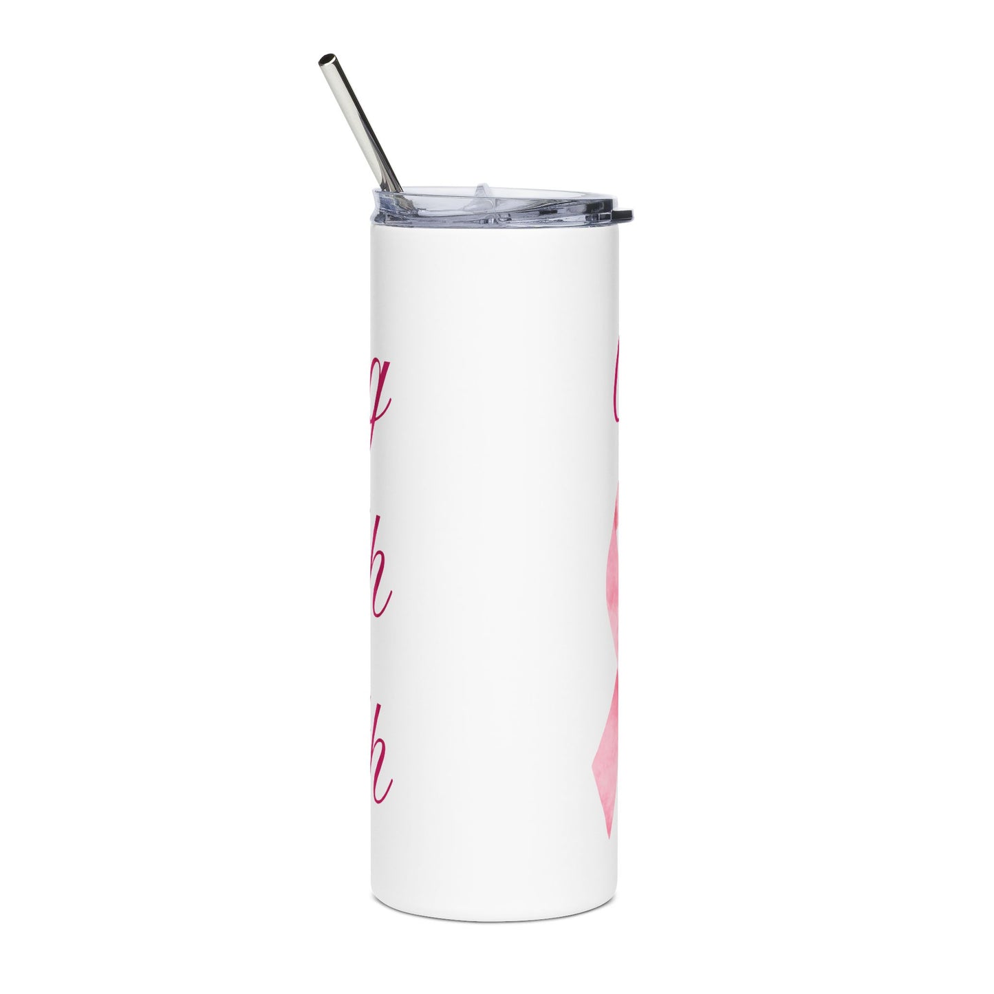 Inspiring Breast Cancer Awareness Tumbler, Pink Ribbon Stainless Steel Cup, Fight Like a Girl Travel Mug, Gift for Her, Support Fighting
