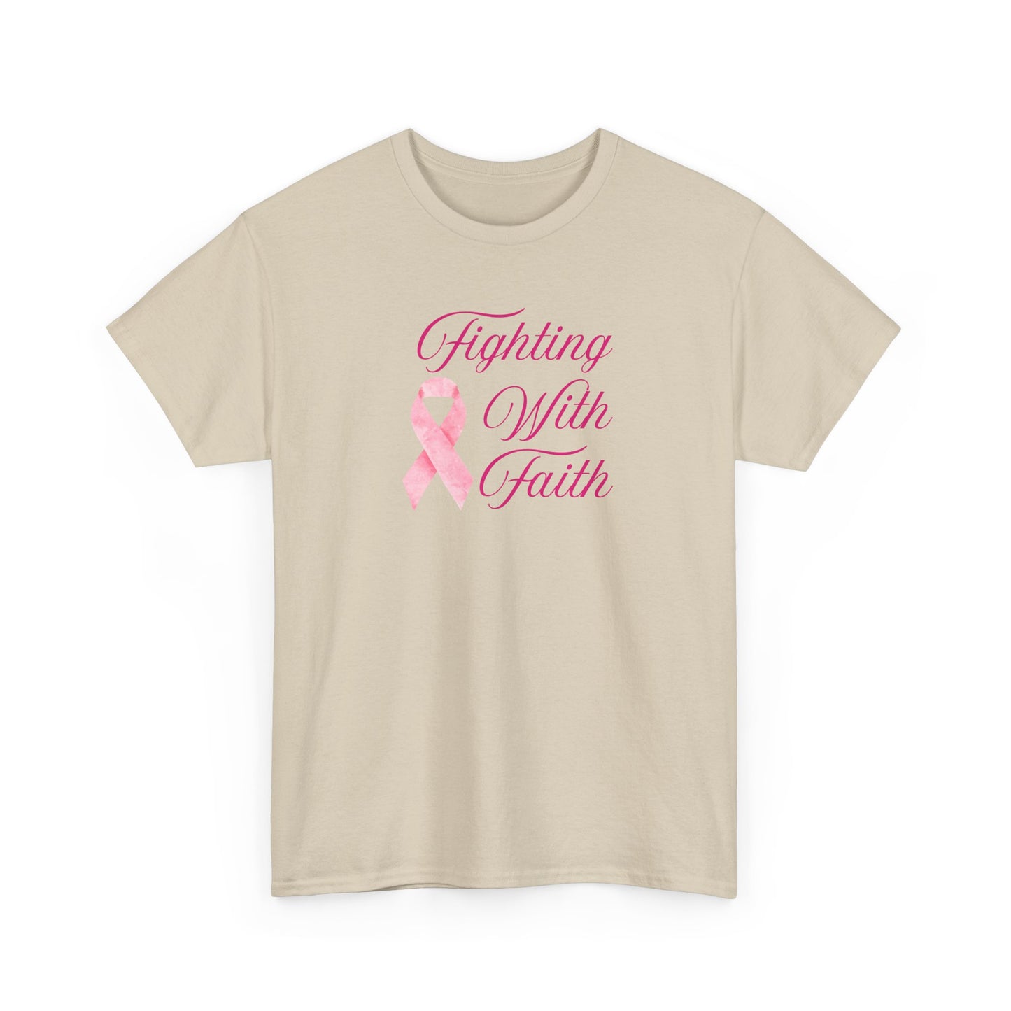 Fighting With Faith Pink Ribbon Tee, Support Breast Cancer Awareness, Unisex Cotton Shirt, Gift for Cancer Fighters, Inspirational Apparel