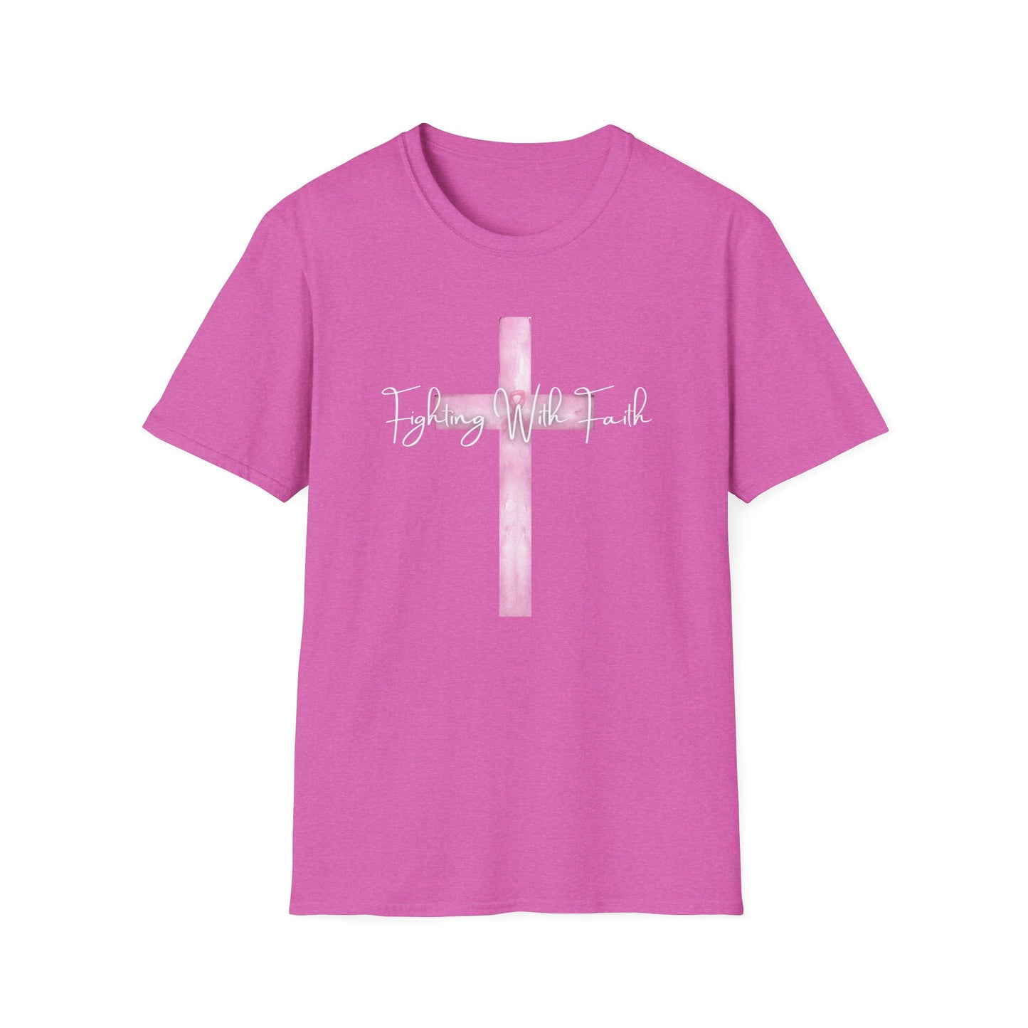 Pink Cross Fighting with Faith Unisex Softstyle T-Shirt, Faith Tee, Casual Wear, Christian Gift, Religious Apparel, Everyday Comfort