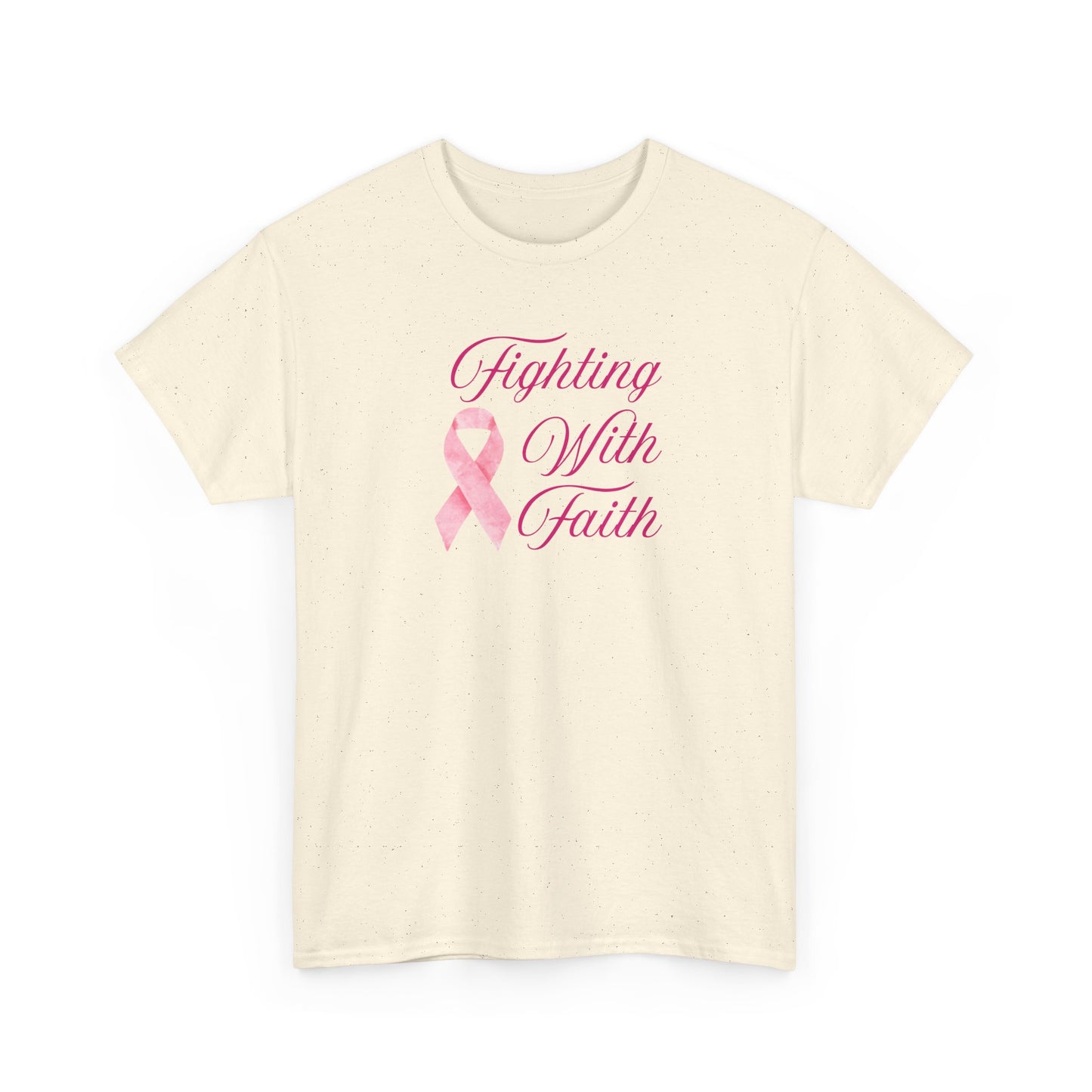 Fighting With Faith Pink Ribbon Tee, Support Breast Cancer Awareness, Unisex Cotton Shirt, Gift for Cancer Fighters, Inspirational Apparel