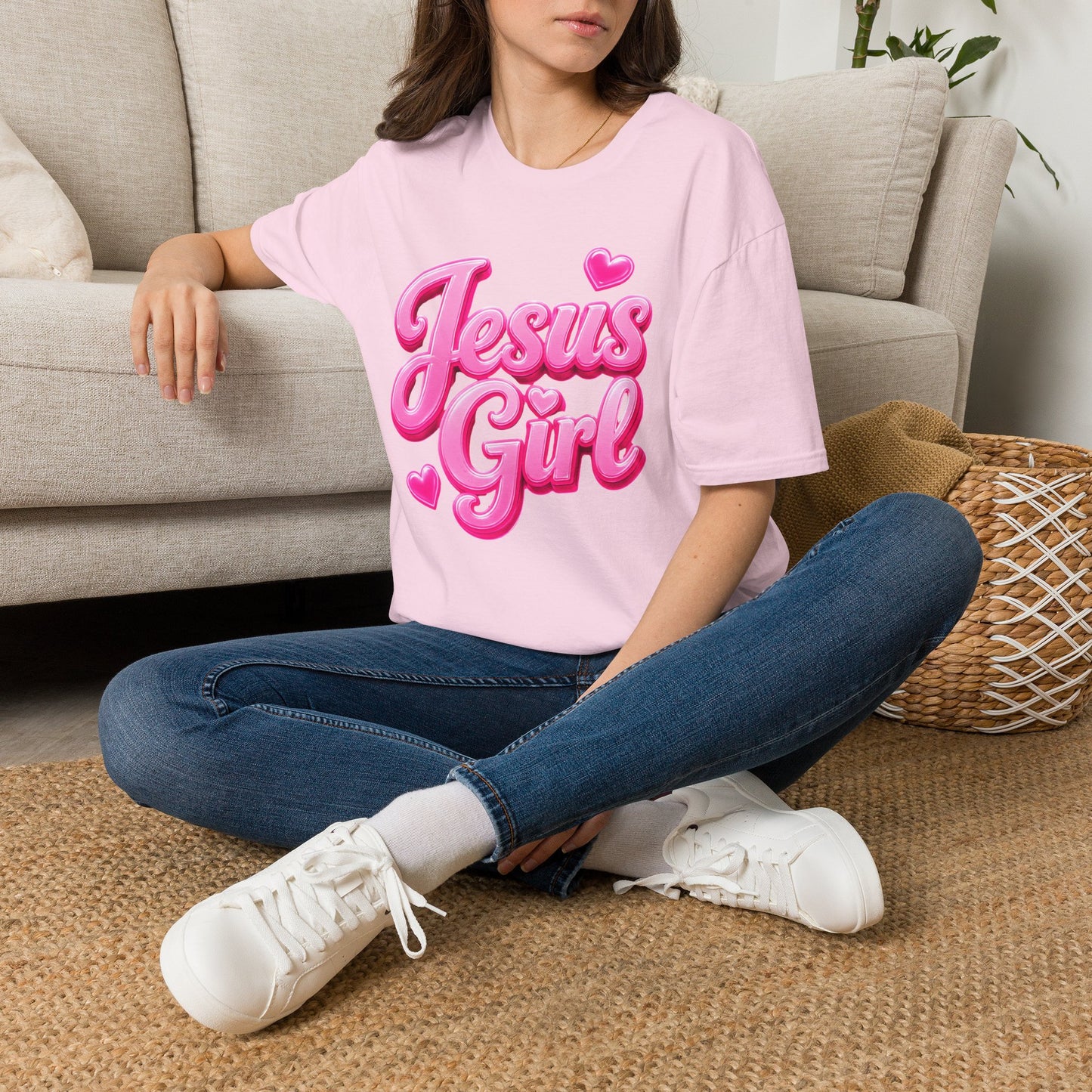 Jesus Girl T-Shirt — Pink Bubble Script Faith Tee