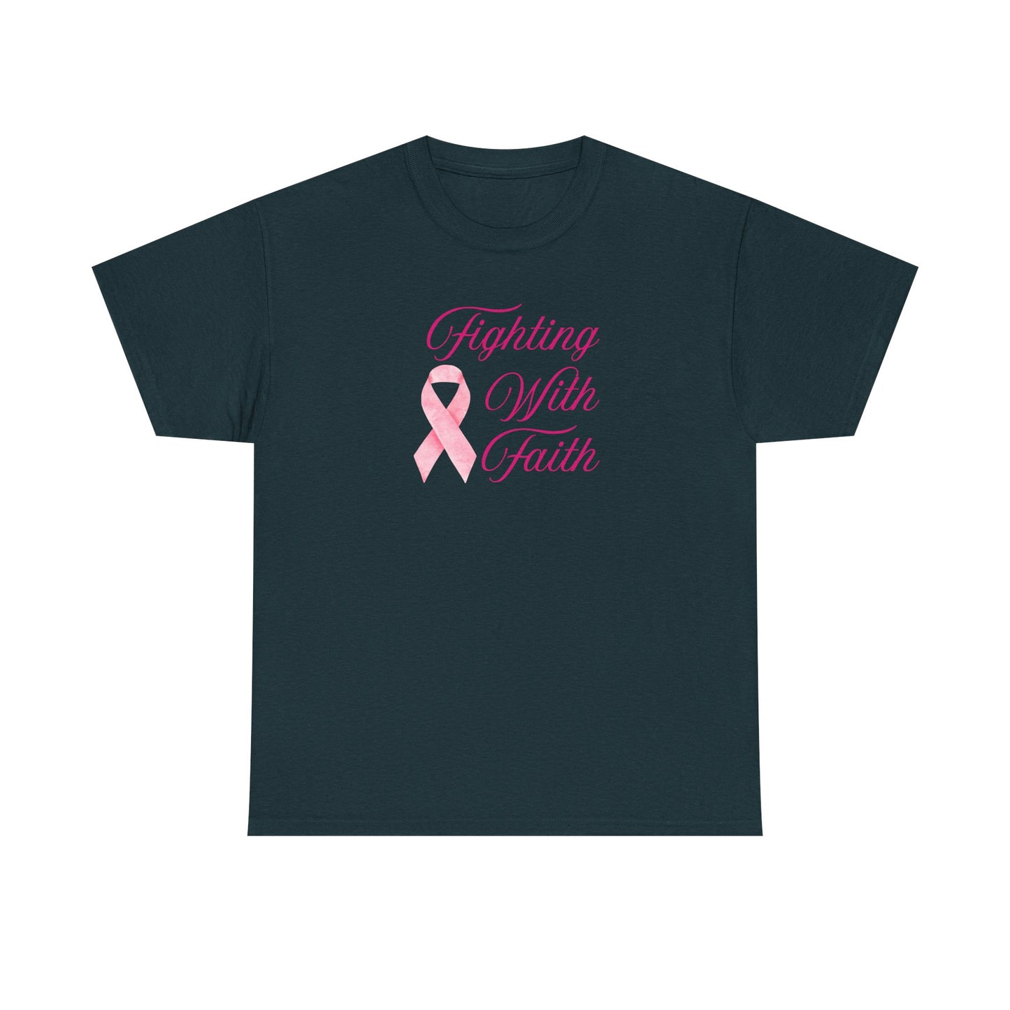 Fighting With Faith Pink Ribbon Tee, Support Breast Cancer Awareness, Unisex Cotton Shirt, Gift for Cancer Fighters, Inspirational Apparel