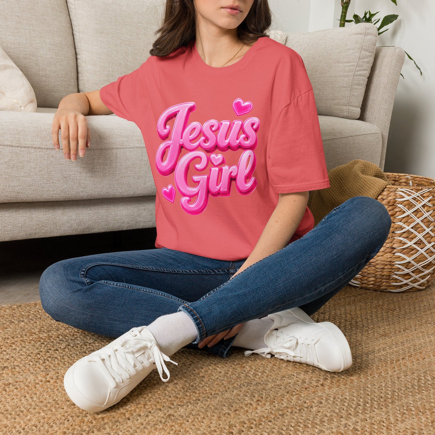 Jesus Girl T-Shirt — Pink Bubble Script Faith Tee