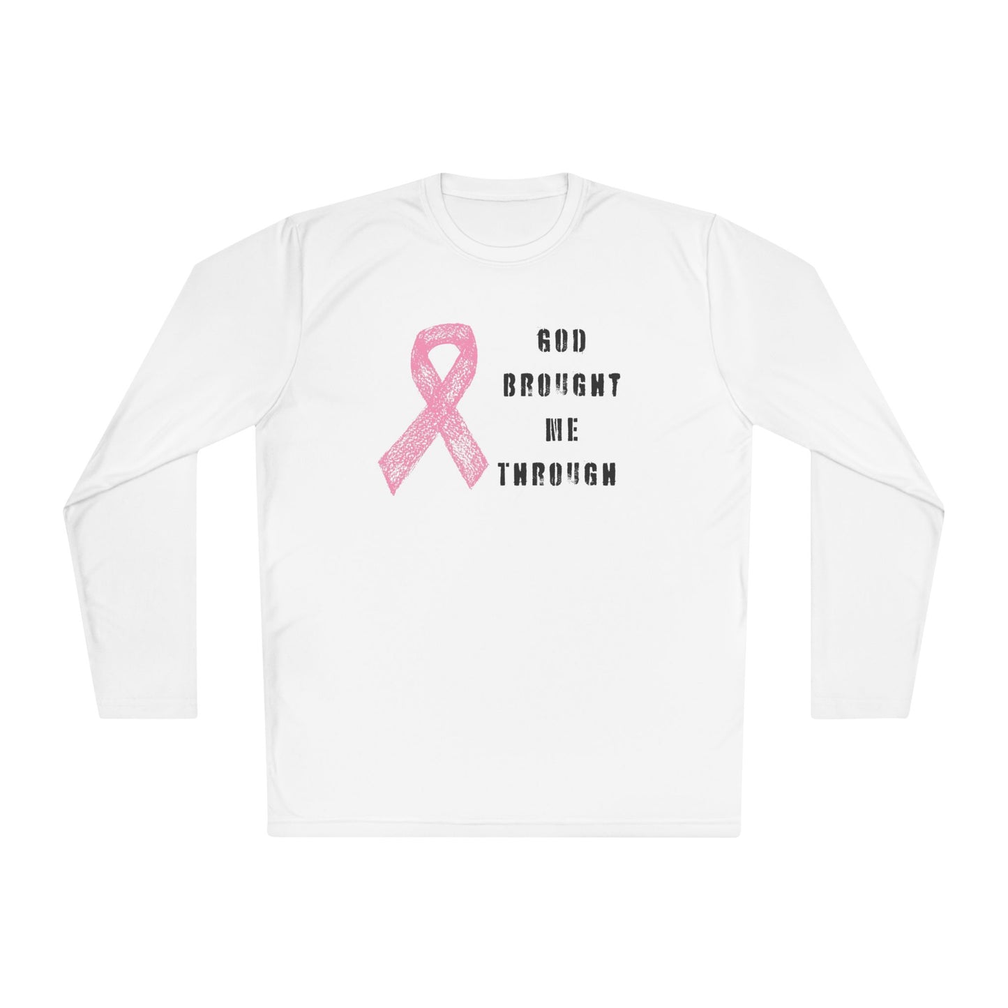 Breast Cancer Awareness Long Sleeve Tee - God Brought Me Through, Cute Gift, Hope Shirt, Inspirational Apparel, Supportive Clothing