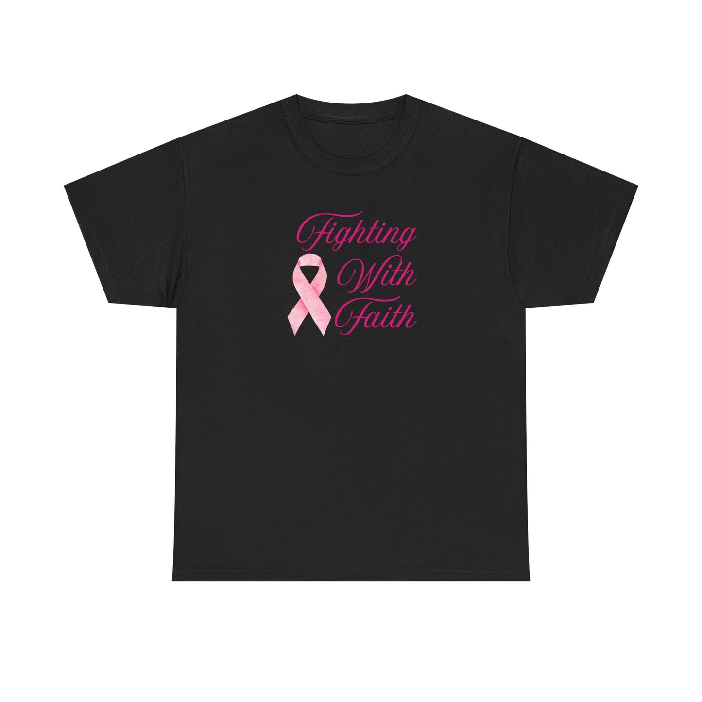 Fighting With Faith Pink Ribbon Tee, Support Breast Cancer Awareness, Unisex Cotton Shirt, Gift for Cancer Fighters, Inspirational Apparel