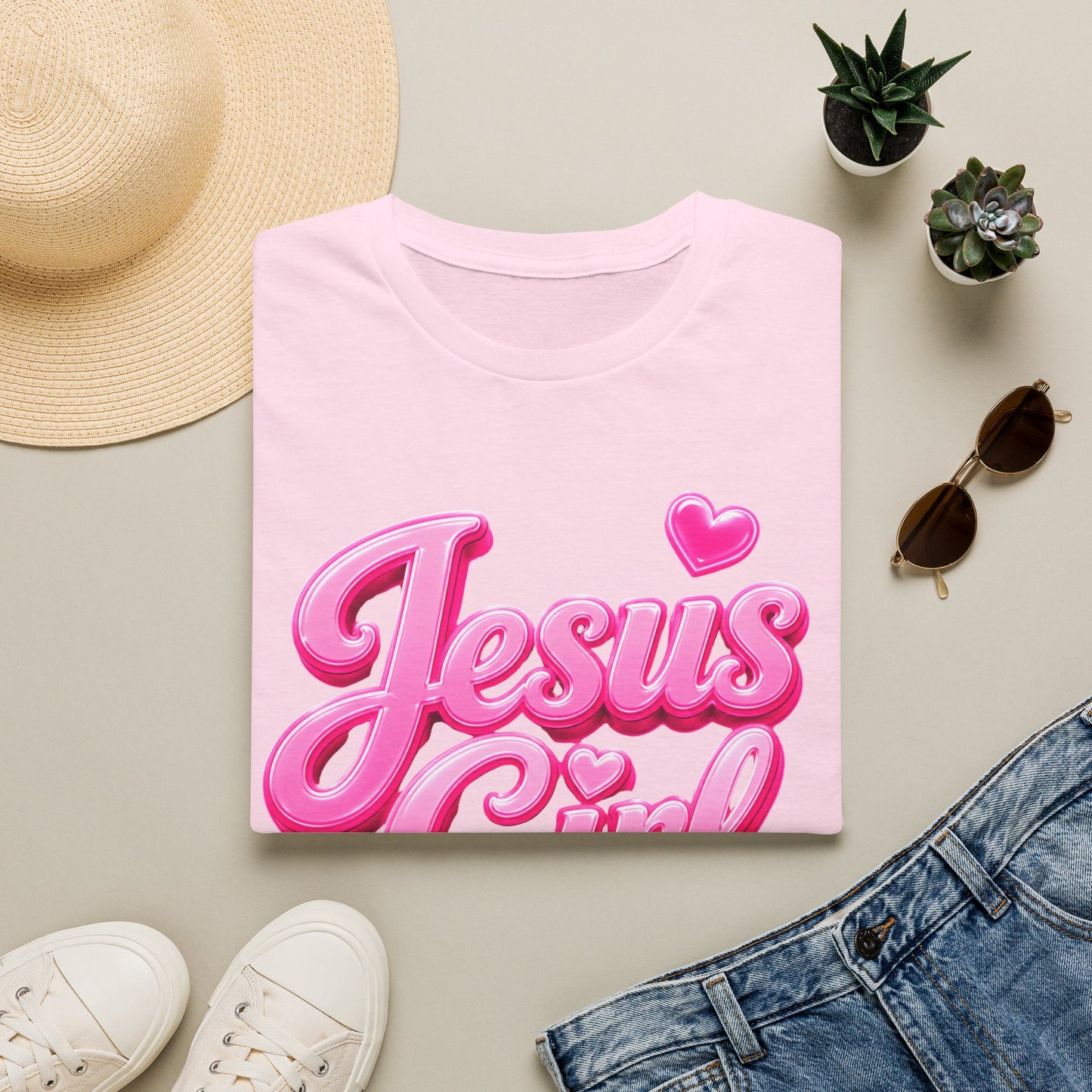 Jesus Girl T-Shirt — Pink Bubble Script Faith Tee