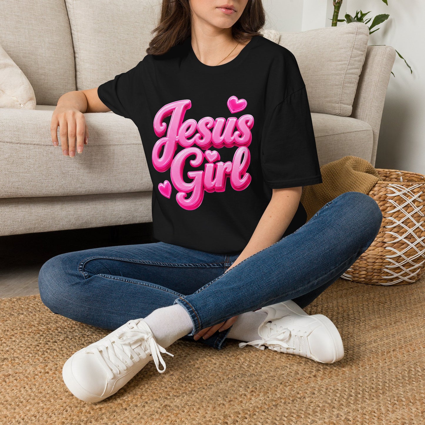 Jesus Girl T-Shirt — Pink Bubble Script Faith Tee