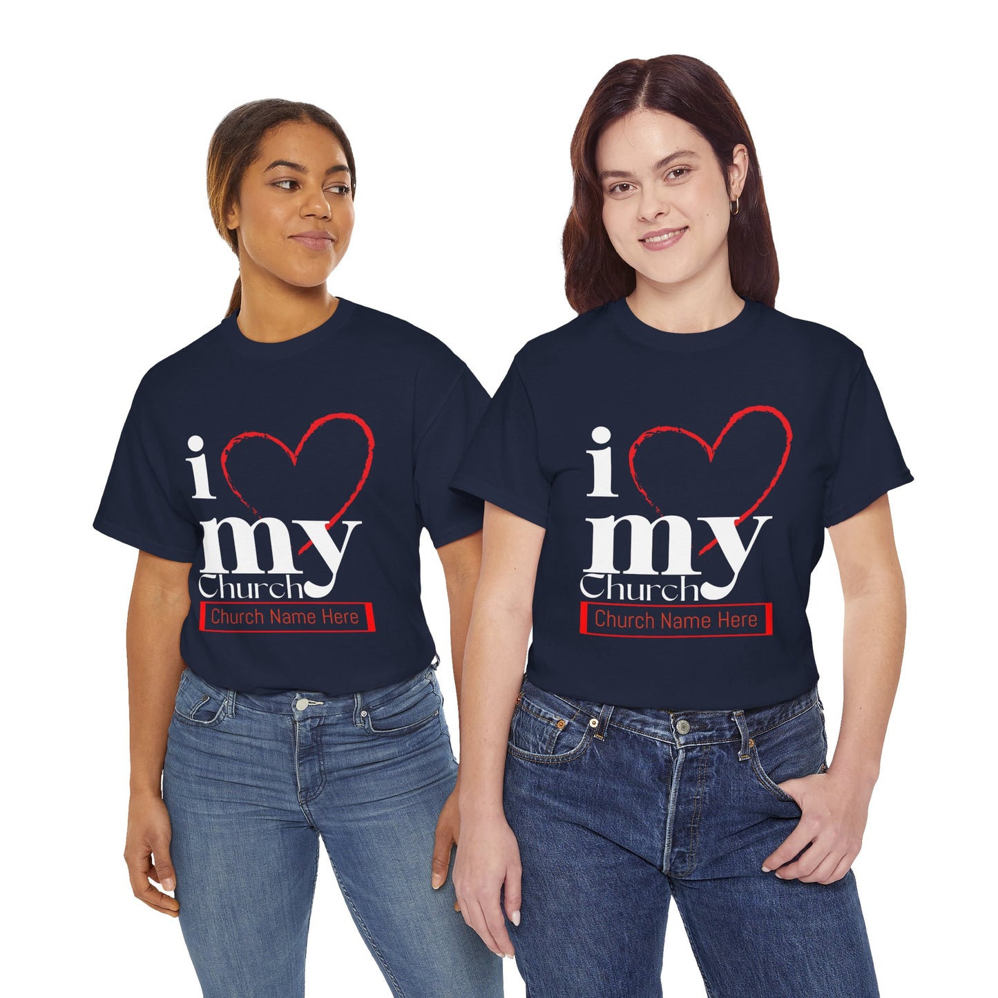 Customizable I Love My Church Unisex Heavy Cotton Tee, Faith-Based Apparel, Church Group T-shirt, Gift for Congregation, Religious Expression