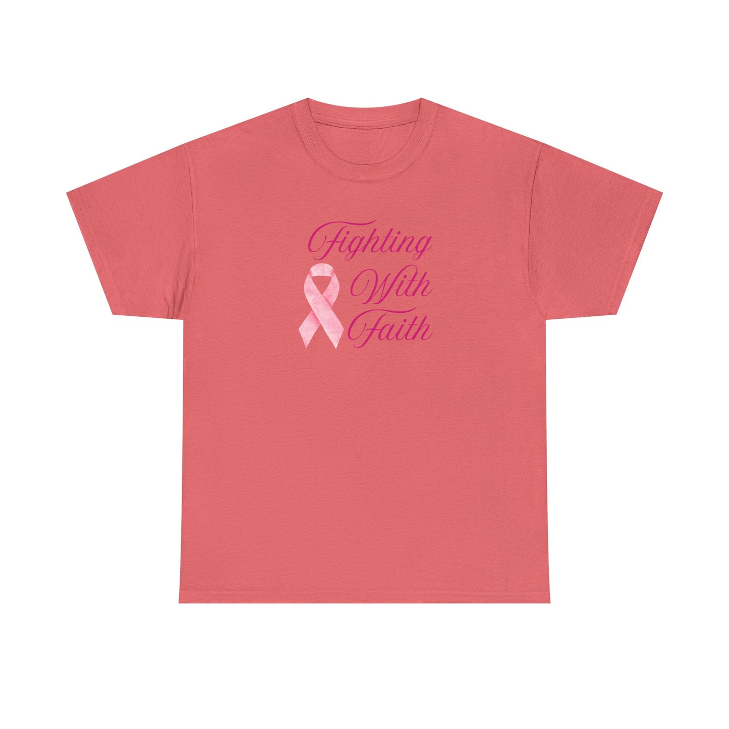 Fighting With Faith Pink Ribbon Tee, Support Breast Cancer Awareness, Unisex Cotton Shirt, Gift for Cancer Fighters, Inspirational Apparel