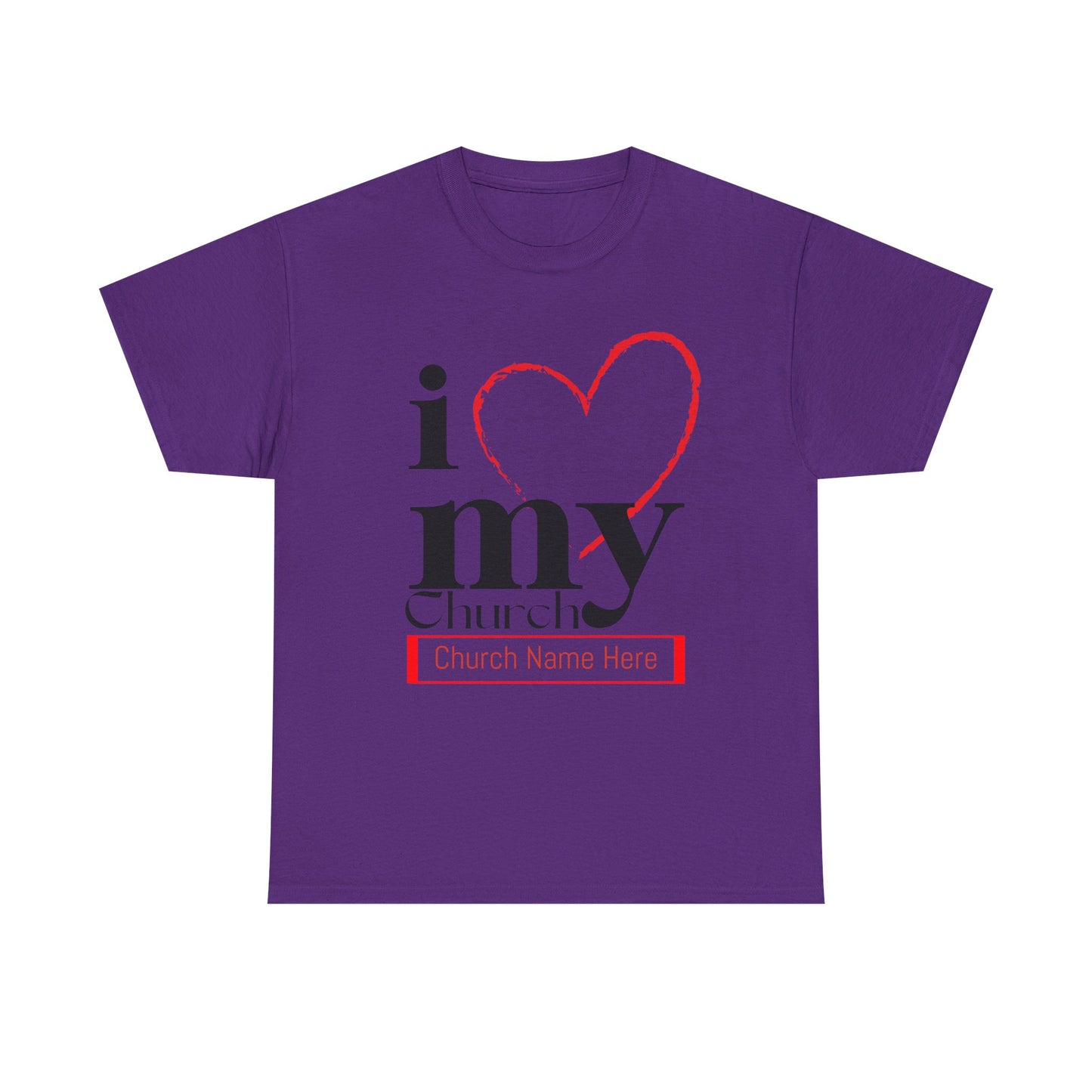 Customizable I Love My Church Unisex Heavy Cotton Tee, Faith-Based Apparel, Church Group T-shirt, Gift for Congregation, Religious Expression
